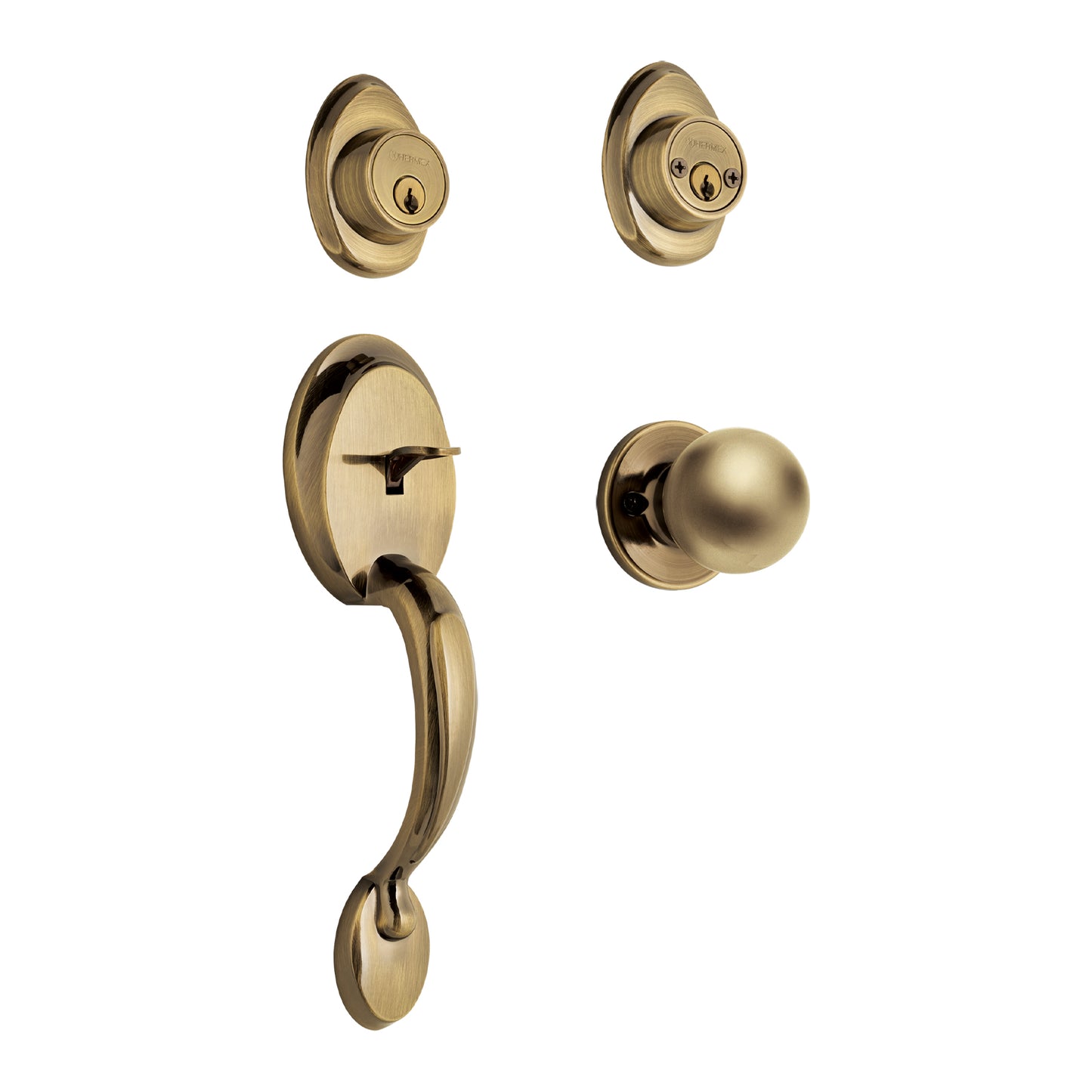 Cerradura entrada laton antiguo doble pomo 23672 hermex basic Pieza