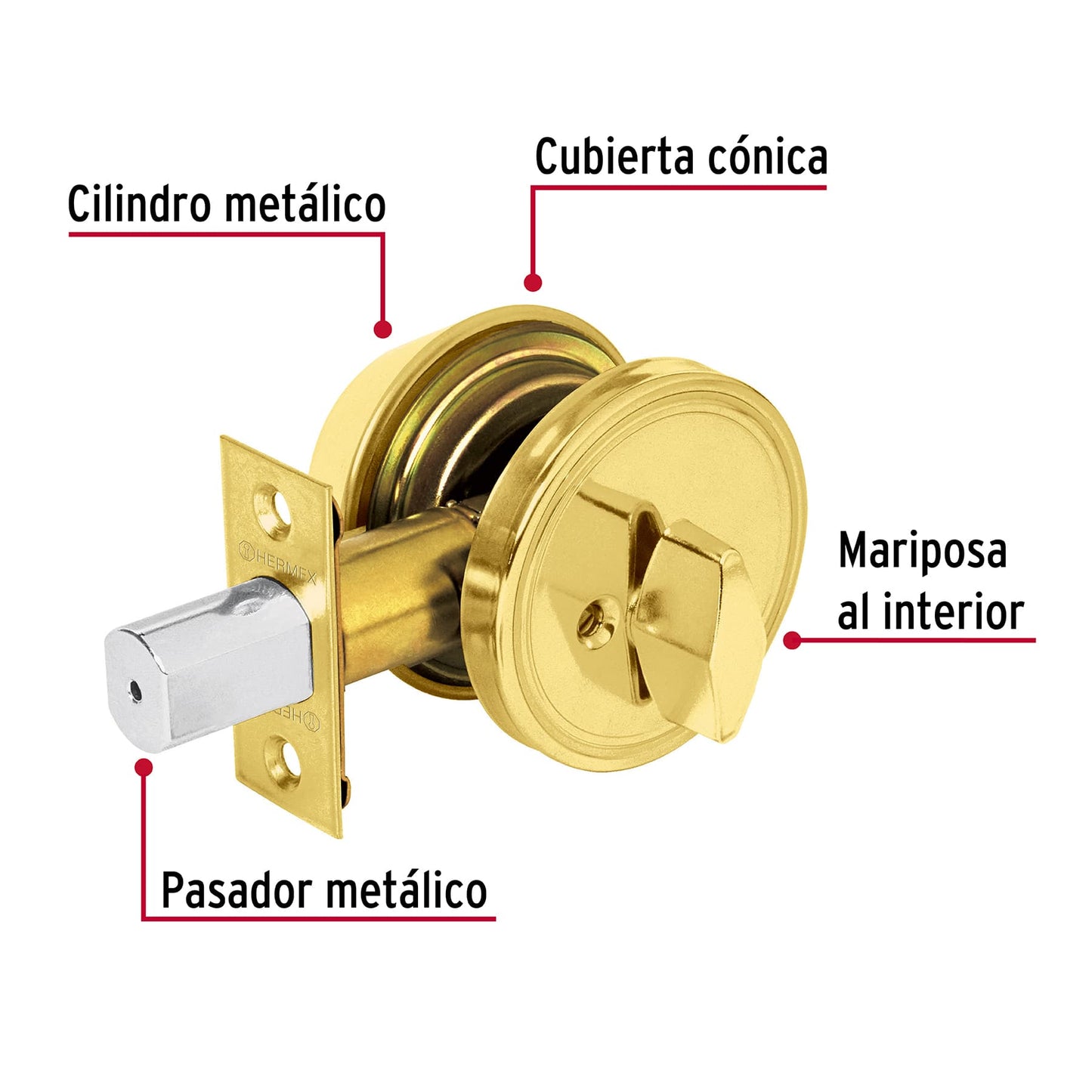 Cerrojo laton brillante llave mariposa Hermex Basic 23613 Hermex Pieza