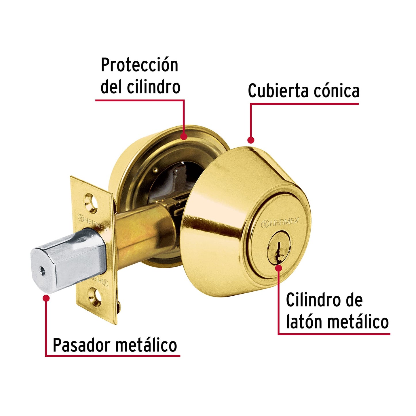 Cerrojo laton brillante doble cilindro 23610 hermex Pieza