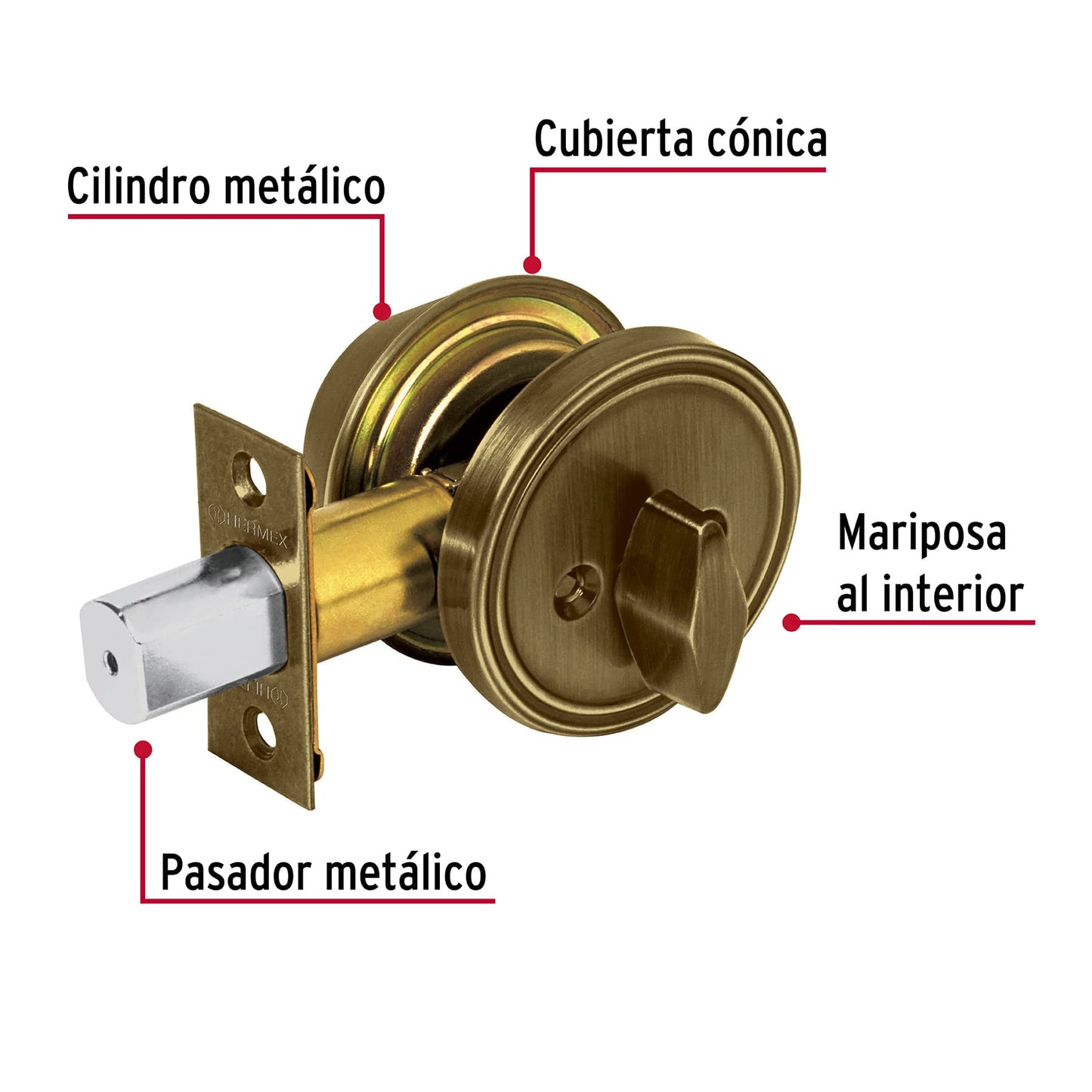 Cerrojo laton antiguo llave mariposa Hermex Basic 23615 Hermex Pieza