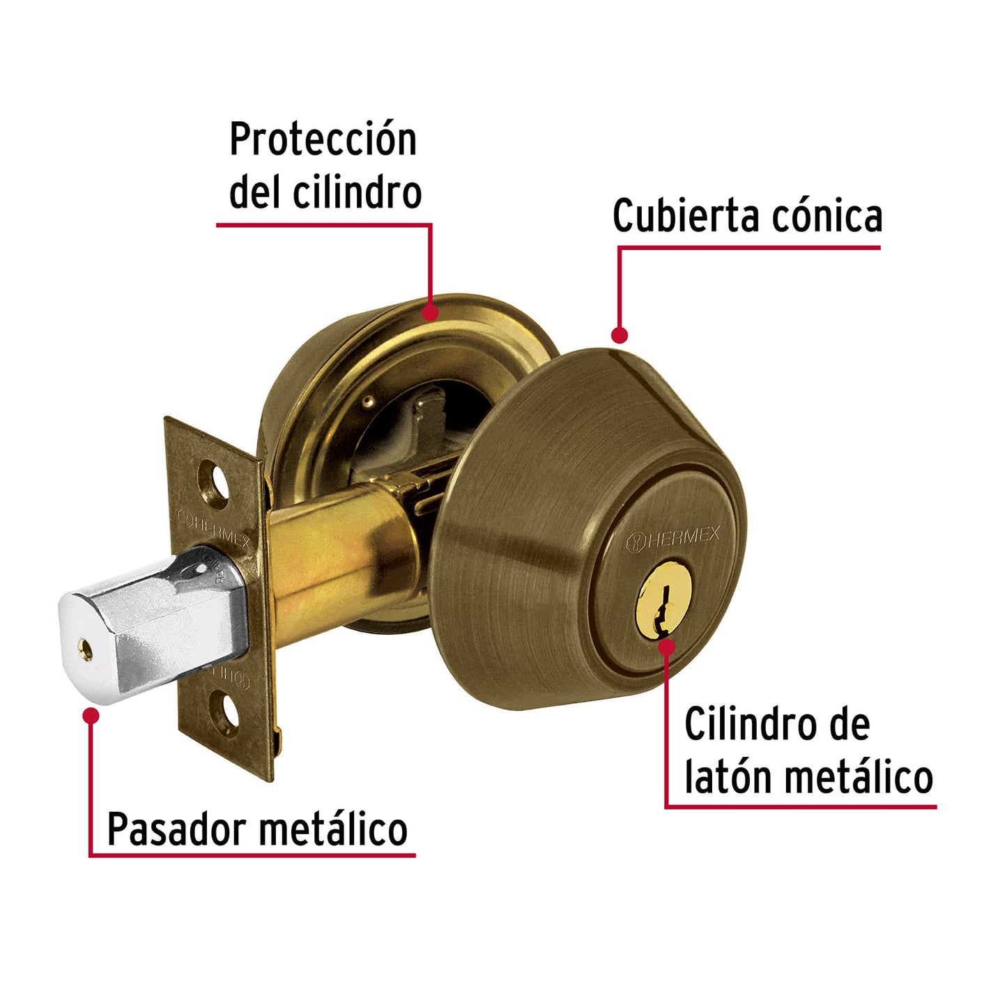 Cerrojo laton antiguo doble cilindro 23612 hermex basic Pieza