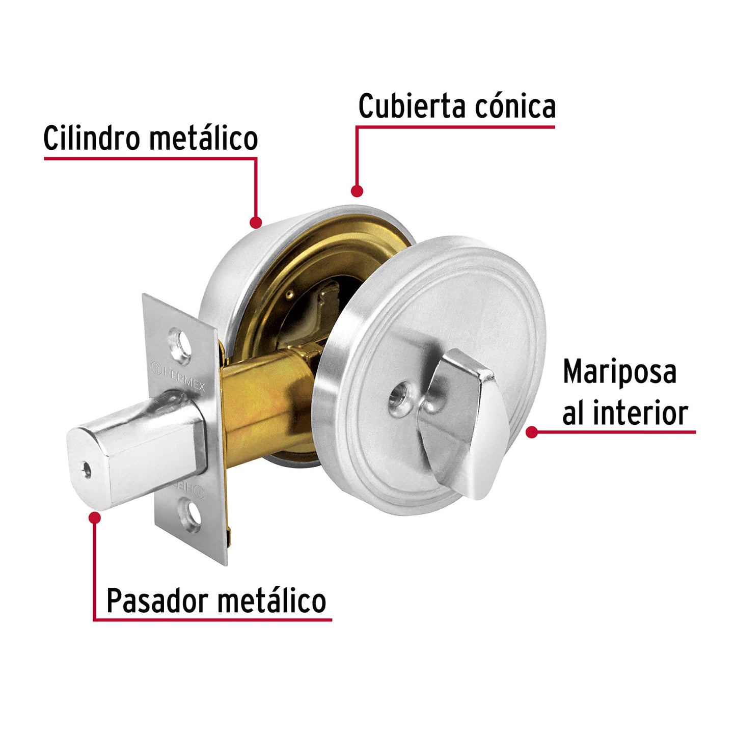 Cerrojo cromo mate llave mariposa Hermex Basic 23614 Hermex Pieza