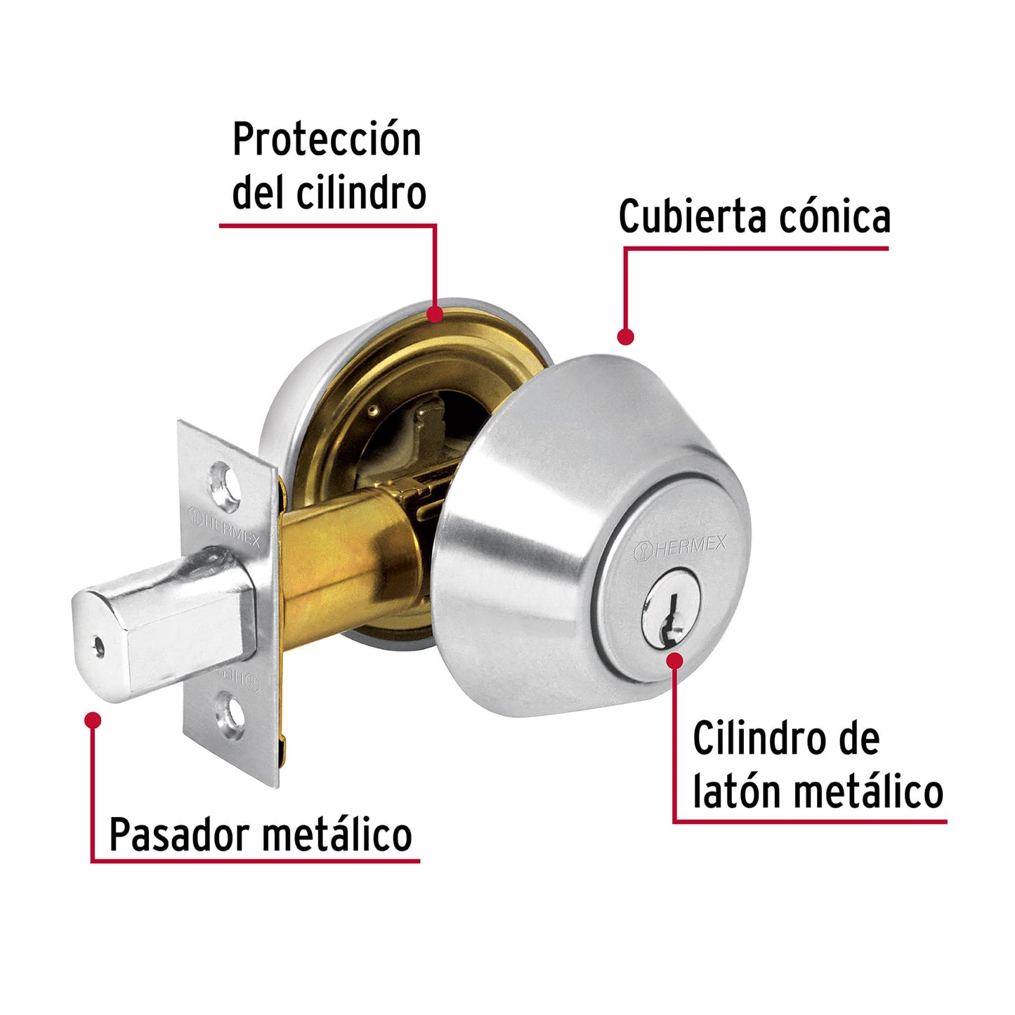 Cerrojo cromo mate llave llave Hermex Basic 23611 Hermex Pieza