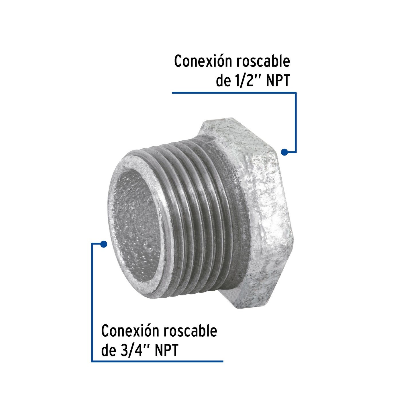 Reduccion bushing acero galvanizado 3/4 x 1/2 47503 Foset Pieza