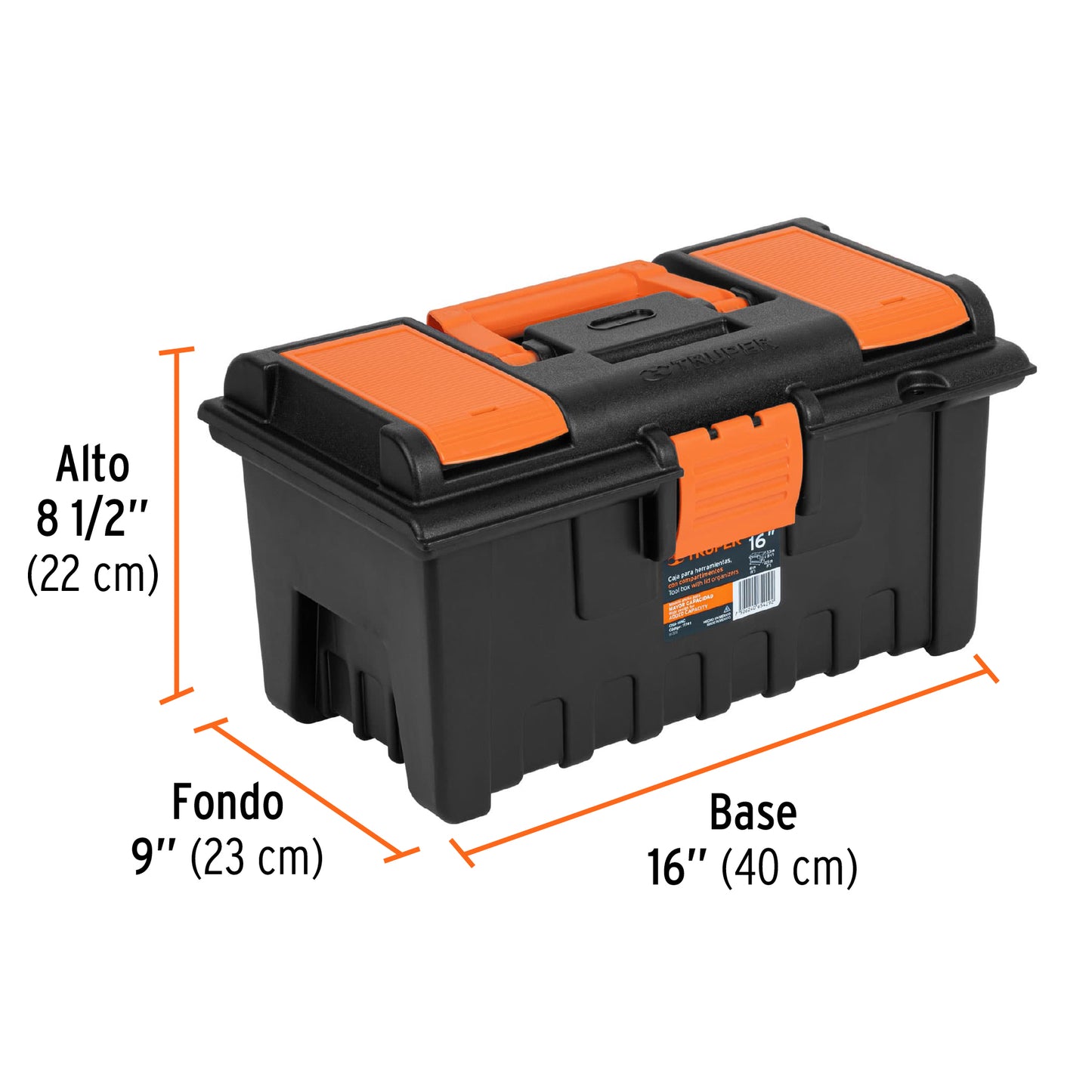 Caja plastica 16p con compartimentos naranja 11141 truper Pieza