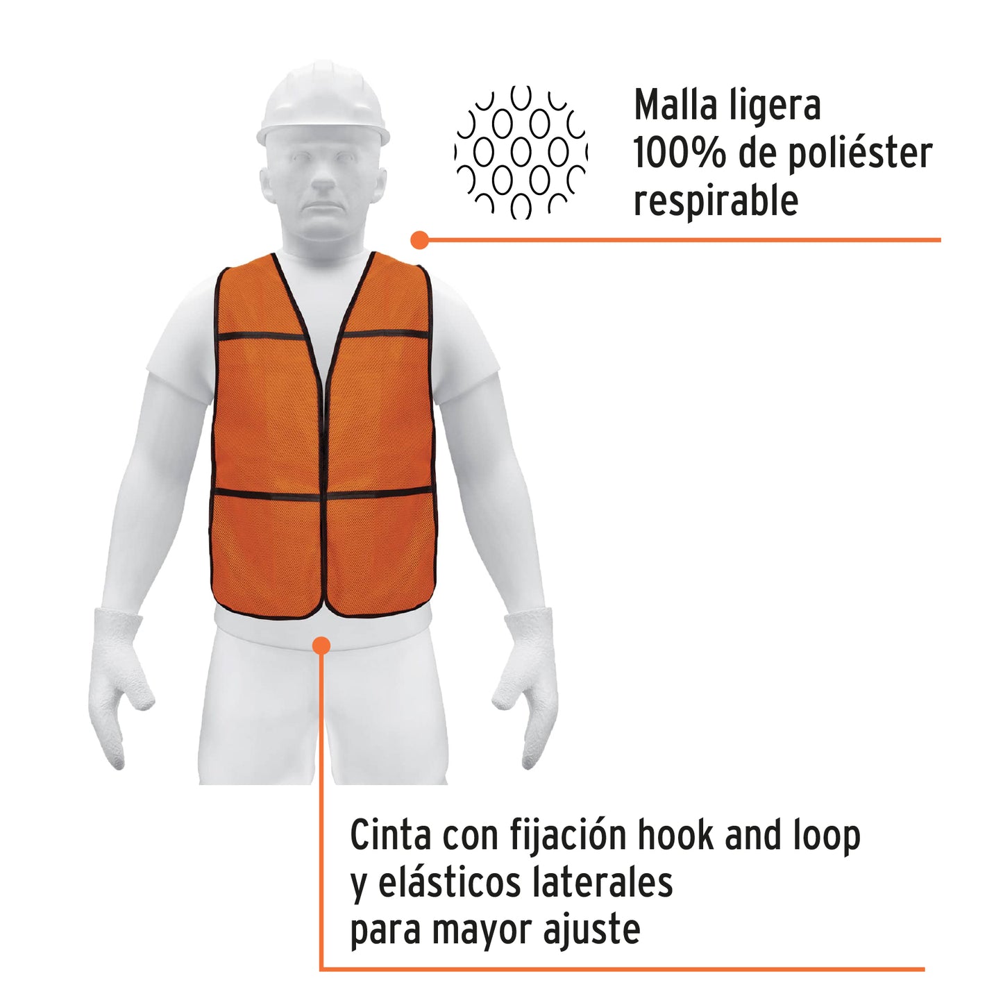 Chaleco de seguridad uso de dia naranja 21023 pretul Pieza