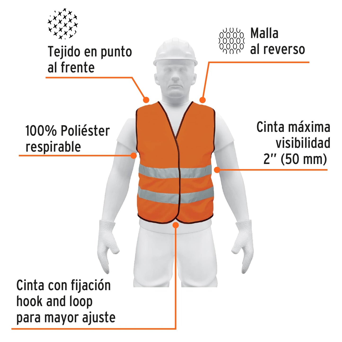 Chaleco de seguridad alta visibilidad naranja truper14426 Pieza