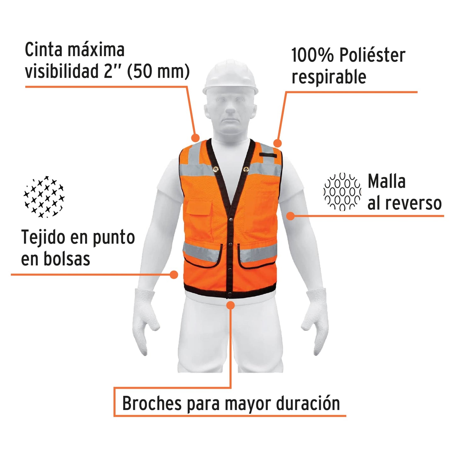 Chaleco reforzado con cintas visibles broches y bolsas talla grande 13480 Pieza