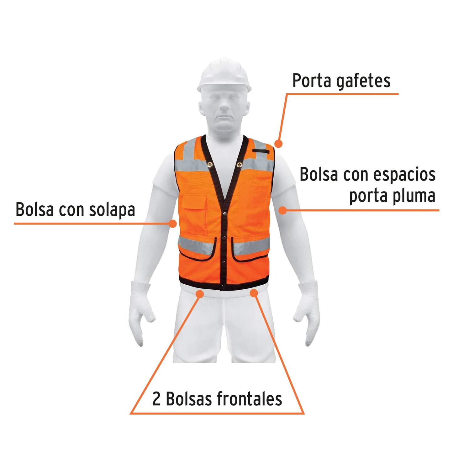 Chaleco reforzado con cintas visibles broches y bolsas talla grande 13480 Pieza