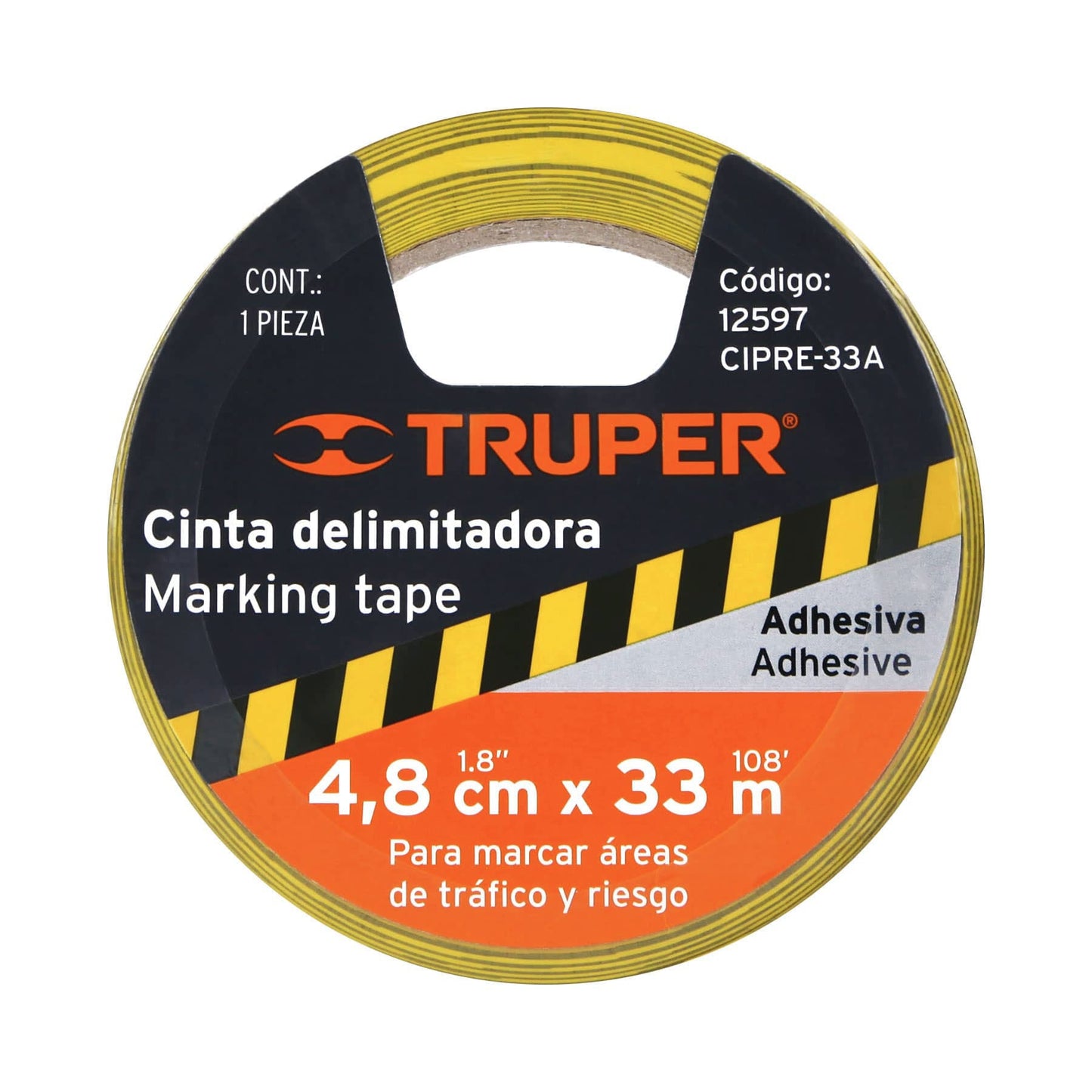 Cinta delimitadora 2p negro amarillo rollo 33 mts 12597 truper Pieza
