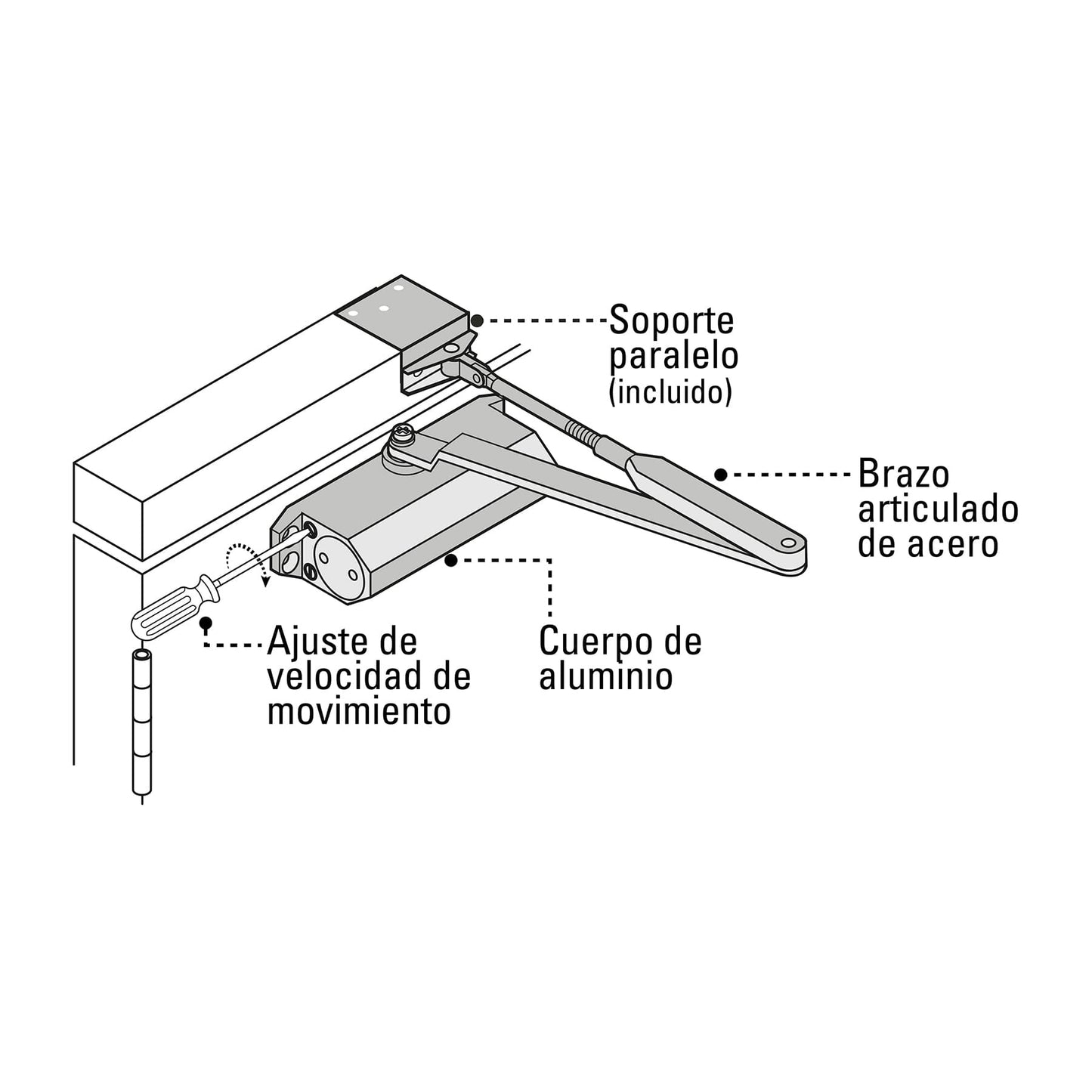 CIERRAPUERTAS HIDRAULICO COLOR ALUMINIO 43606 HERMEX Pieza