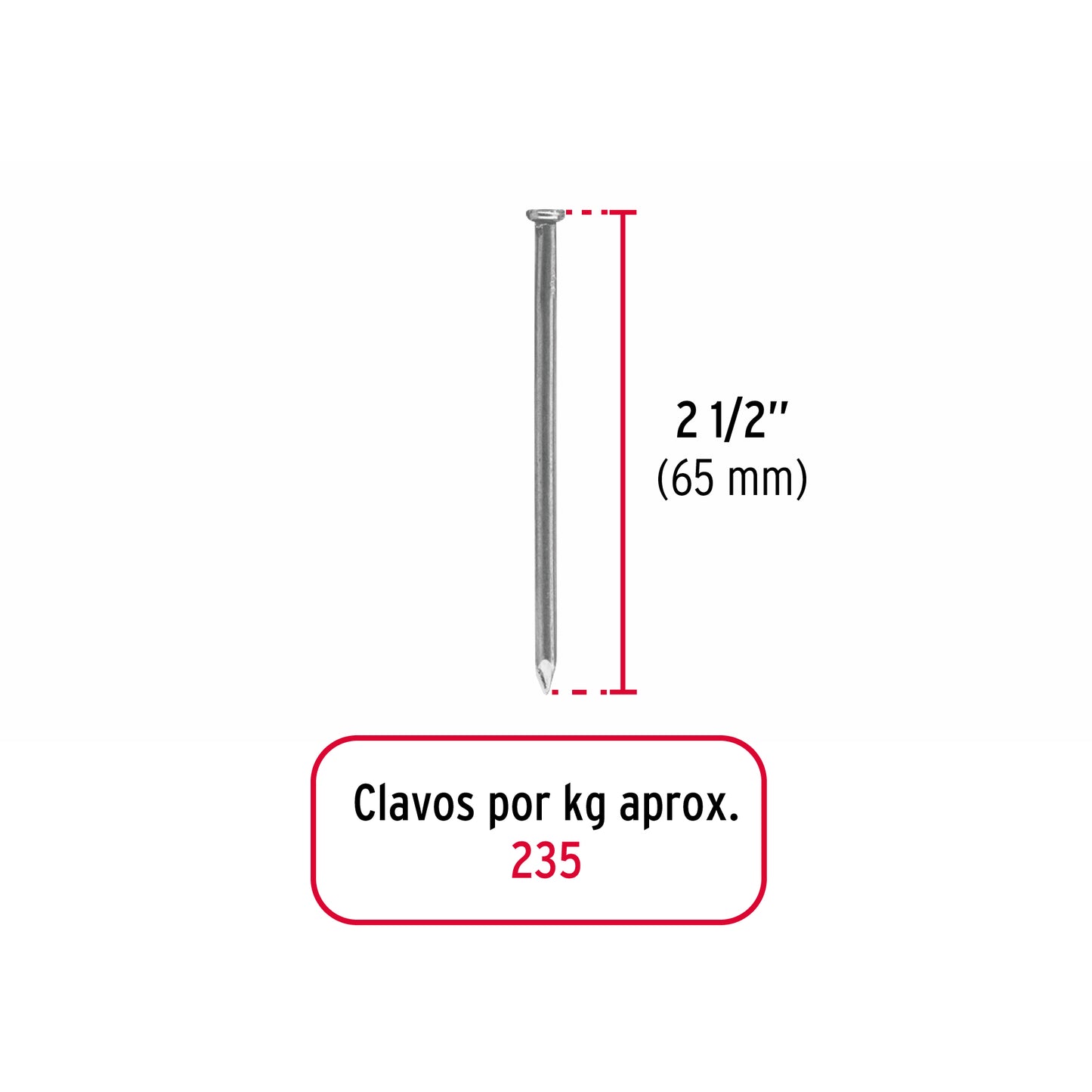 Clavo estandard 2 1/2 con cabeza bolsa de 1 kg 45022 truper Kilogramo