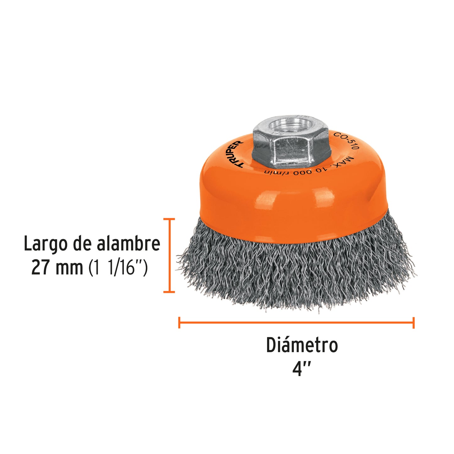 Carda de copa alambre ondulado 4 para esmeril 11529 Truper Pieza
