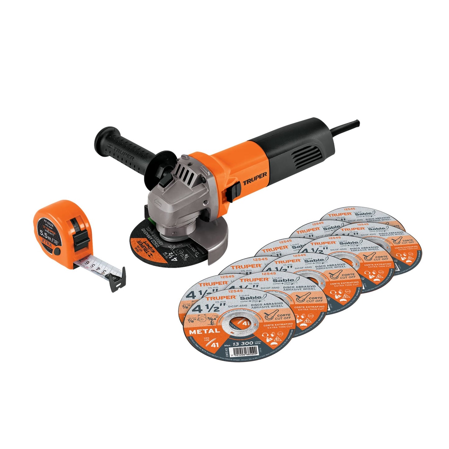 Esmeriladora 4-1/2p 750 W 10 discos y flexometro 101526 Truper Pieza