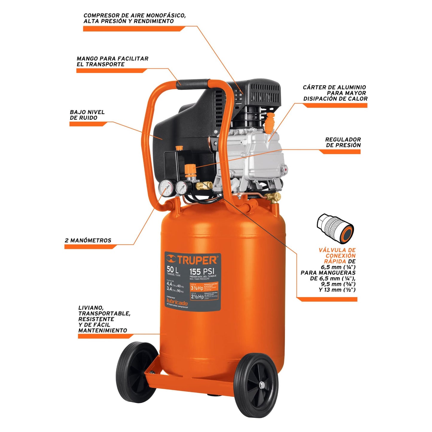 Compresor 50 litros lubricado vertical 19360 truper Pieza