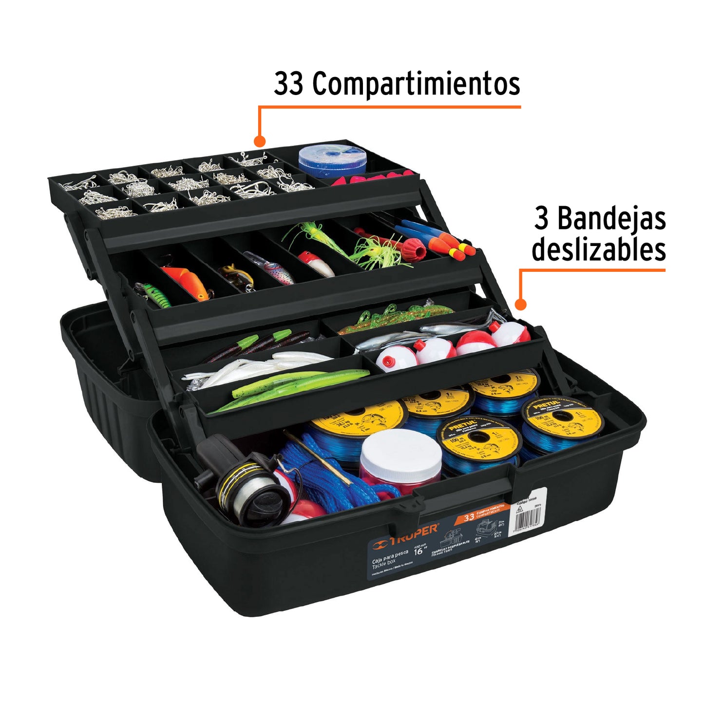 Caja para pesca 16p 10539 truper Pieza