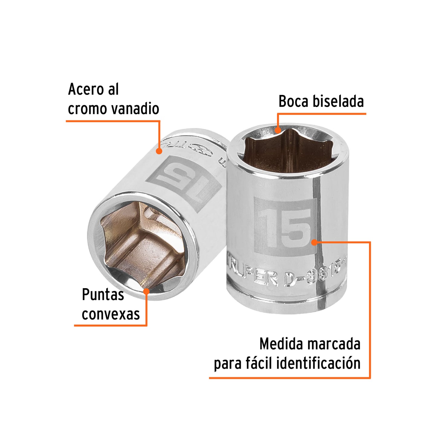 Dado de 6 puntas cuadro 3/8p de 15mm 13679 Truper Pieza