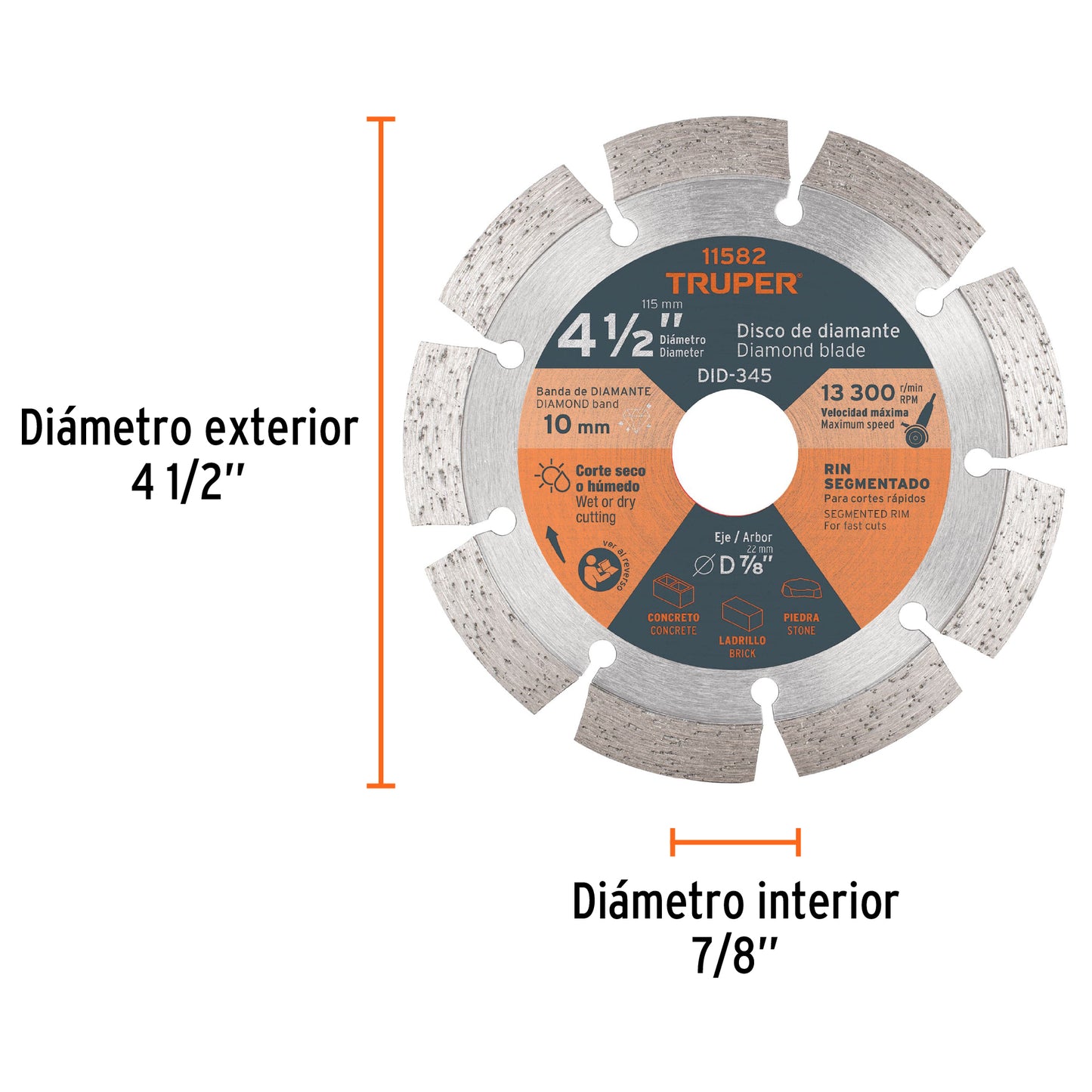 Disco diamante rin segmentado diametro 41/2p Pieza