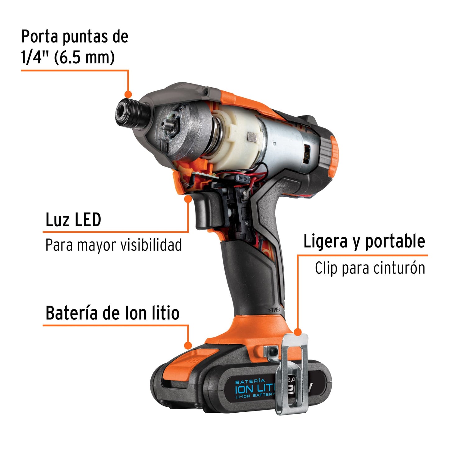 Destornillador de impacto Inalambrico 1/4p 20v 101606 Truper Pieza