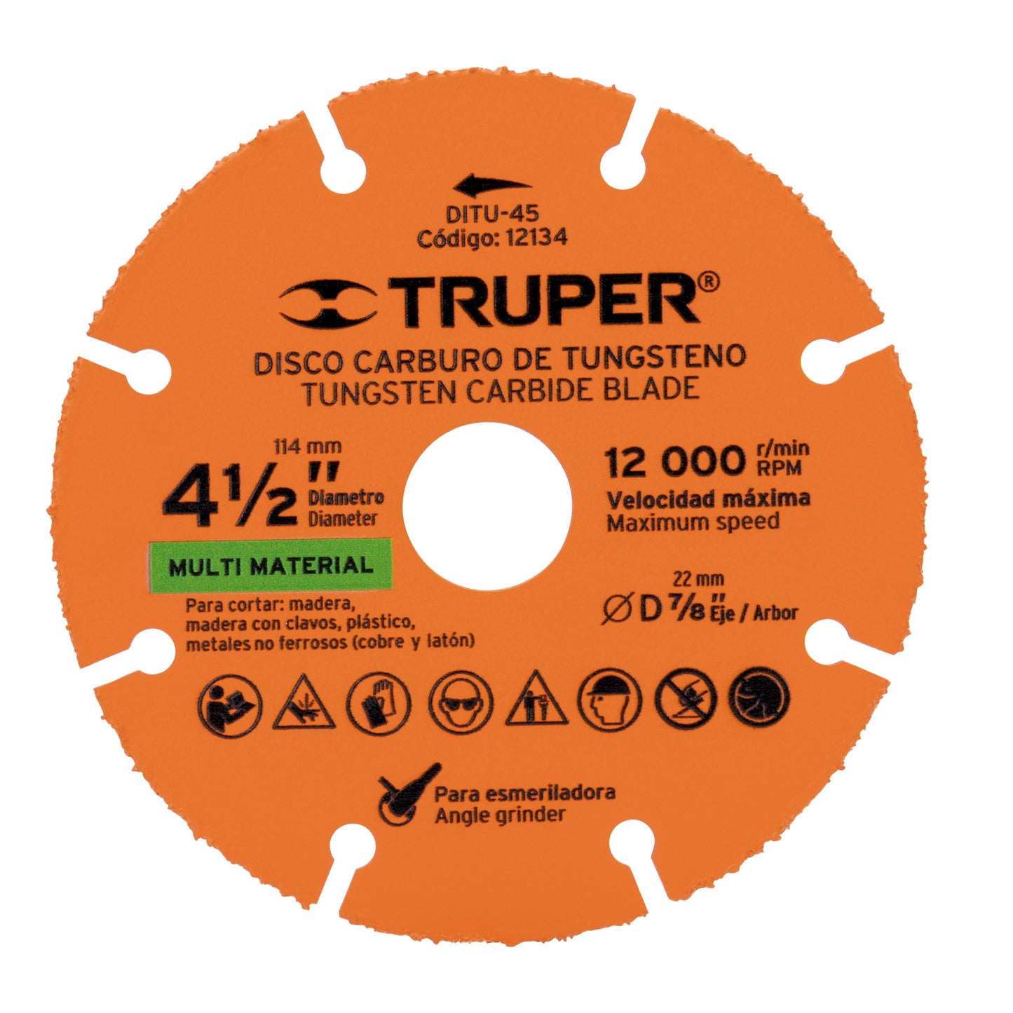 Disco de carburo de tugsteno multimaterial 7/8 x 4 1/2 12134 truper Pieza