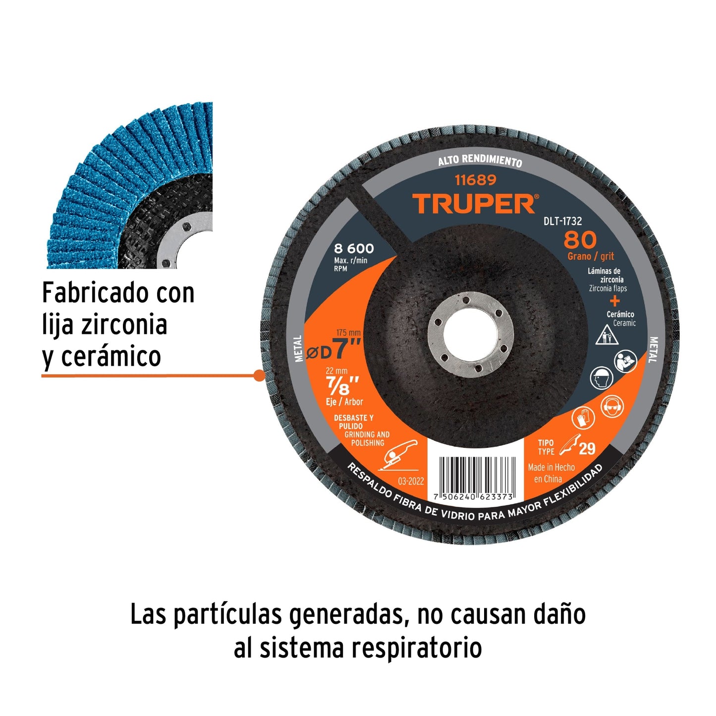 Disco laminado 7p grano 80 centro 7/8p Pieza