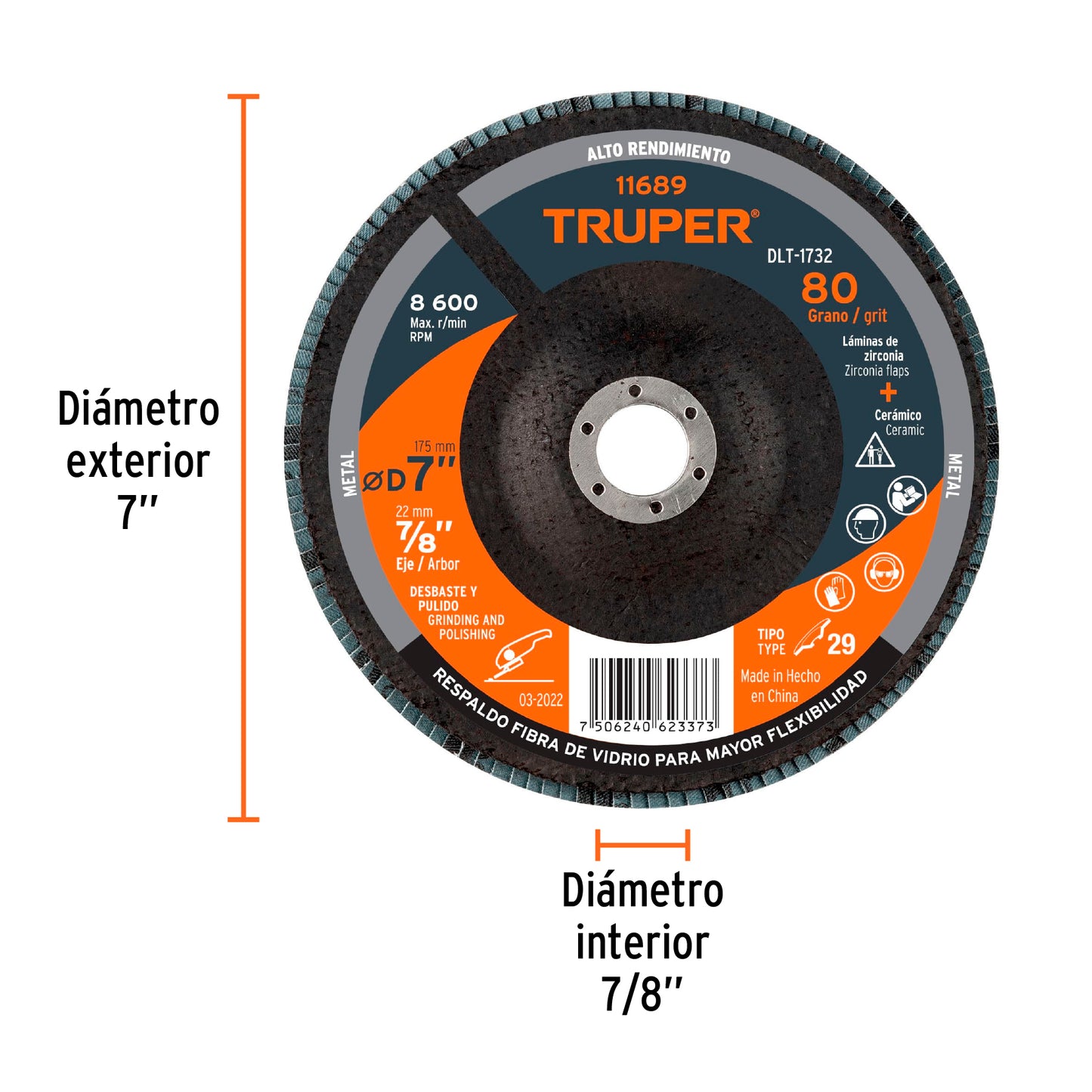 Disco laminado 7p grano 80 centro 7/8p Pieza