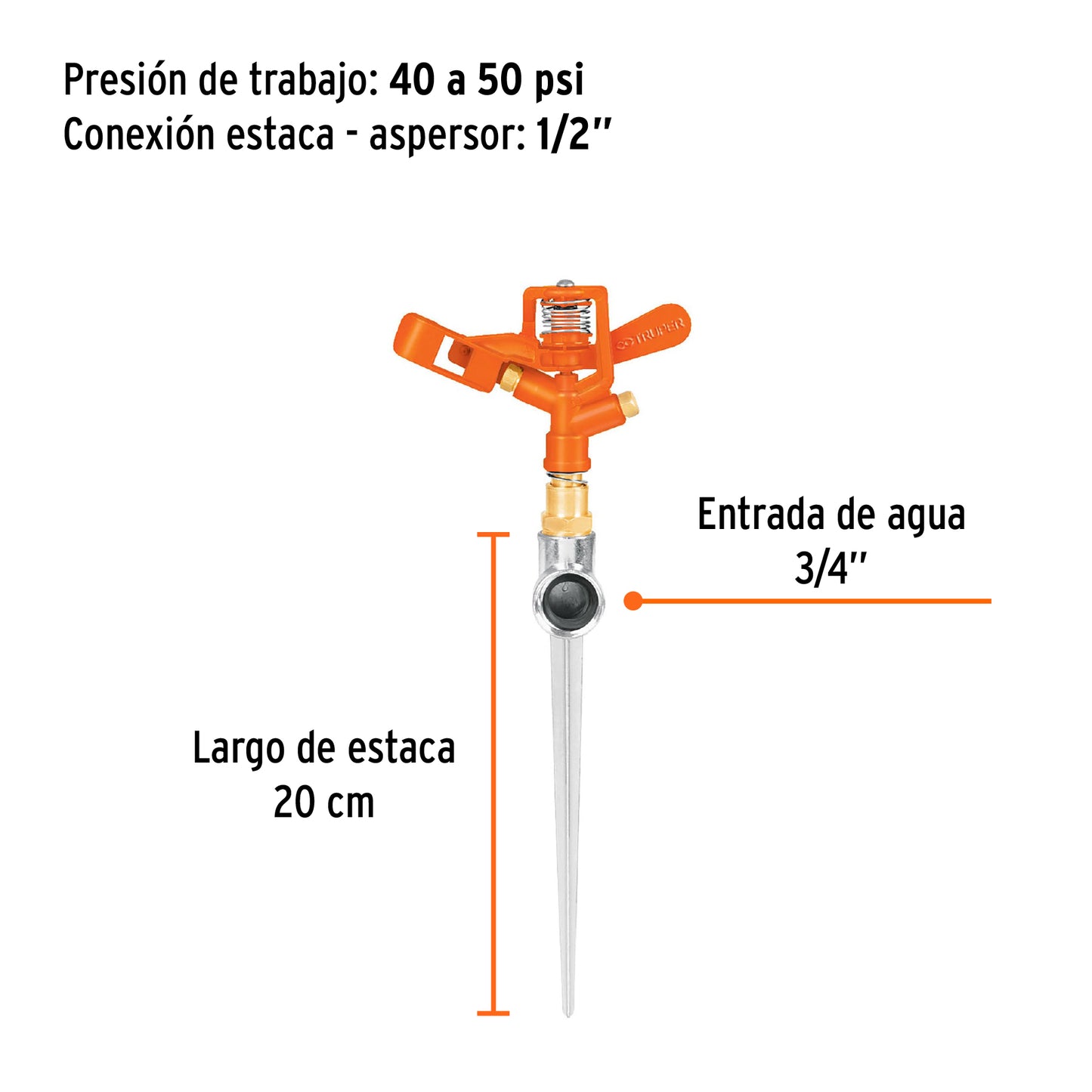 Aspersor metálico doble chorro una vía estaca de 11 10327 Truper Pieza