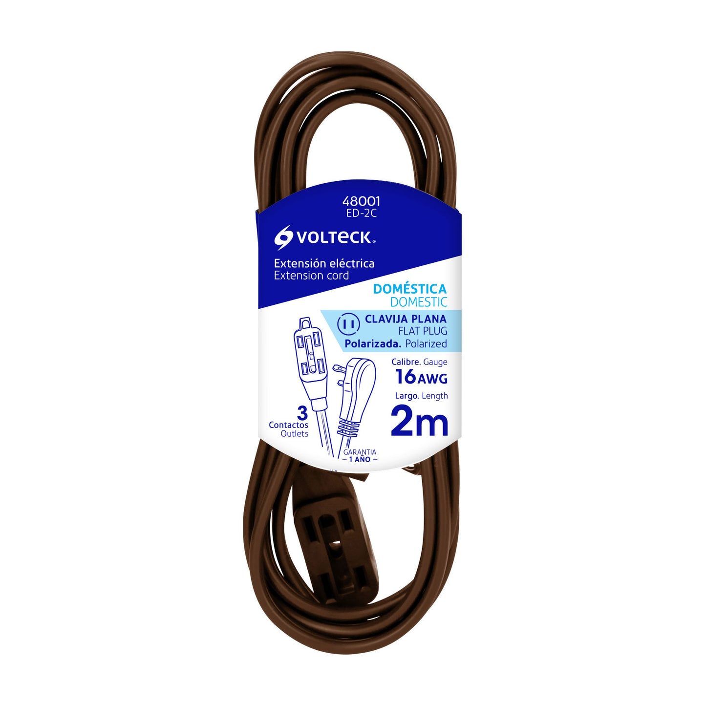 Extensión eléctrica doméstica 2 m café 48001 Volteck Pieza
