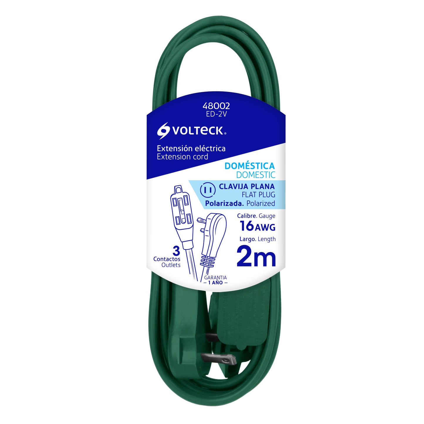 Extensión eléctrica doméstica 2 m verde 48002 Volteck Pieza