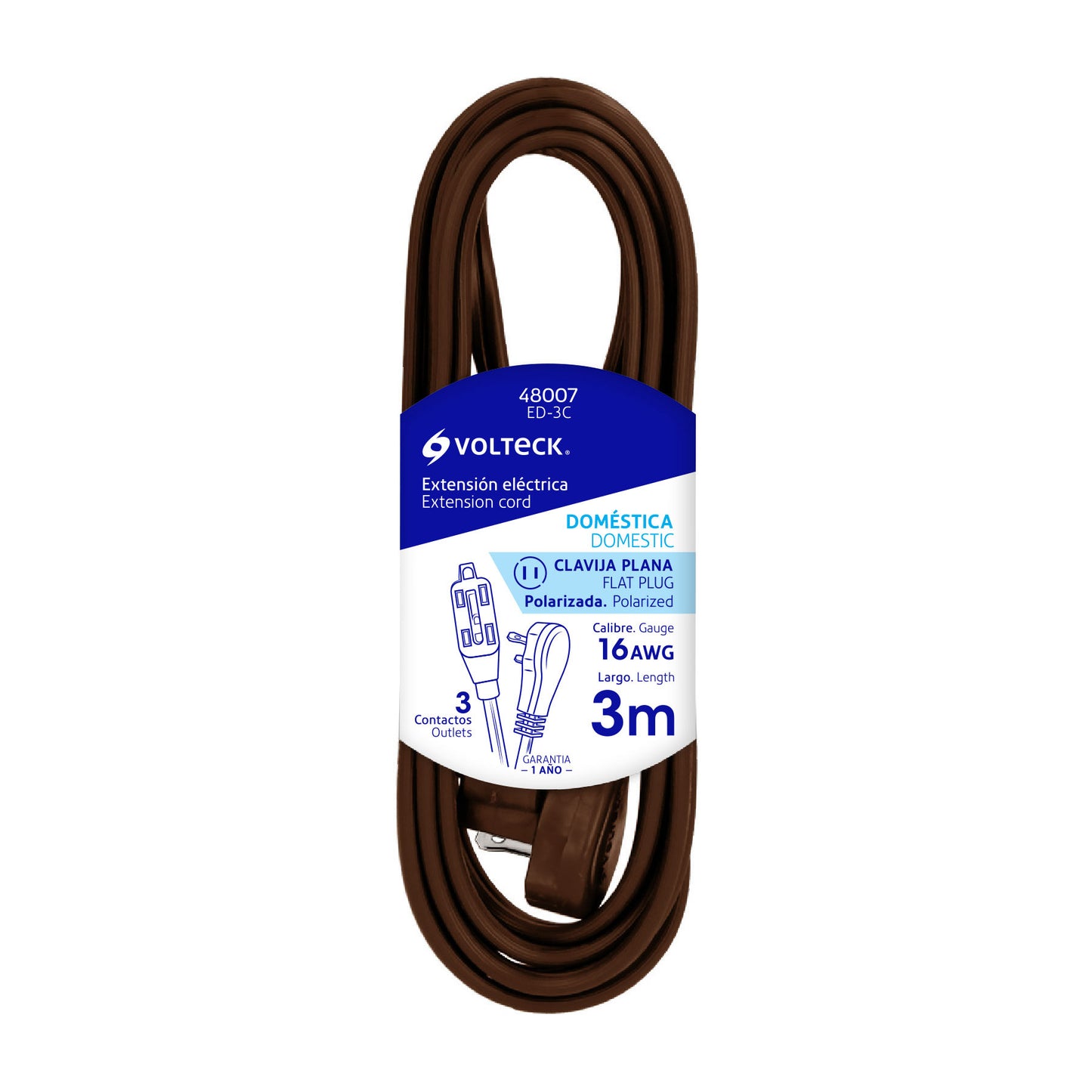 Extensión eléctrica doméstica 3 m café 48007 Volteck Pieza