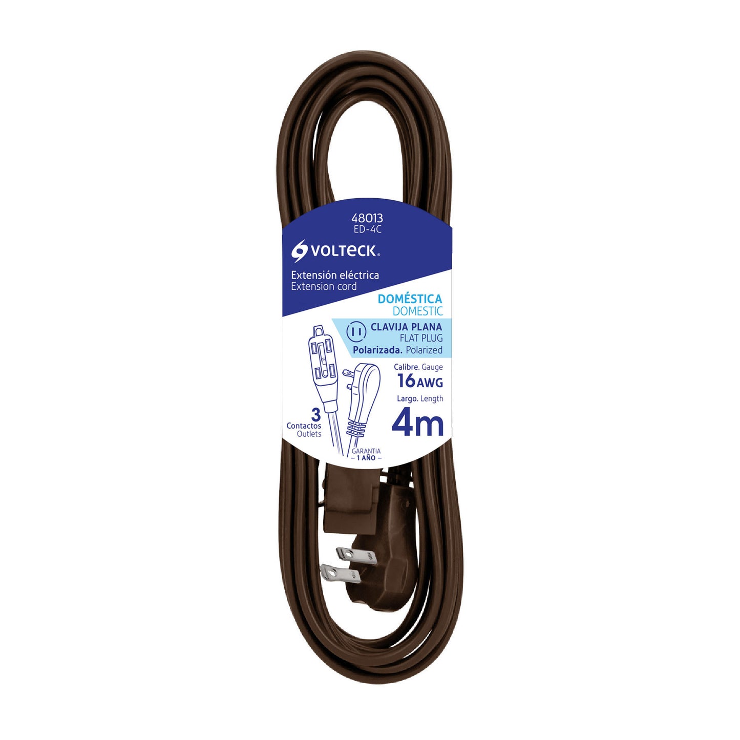 Extensión eléctrica doméstica 4 m café 48013 Volteck Pieza