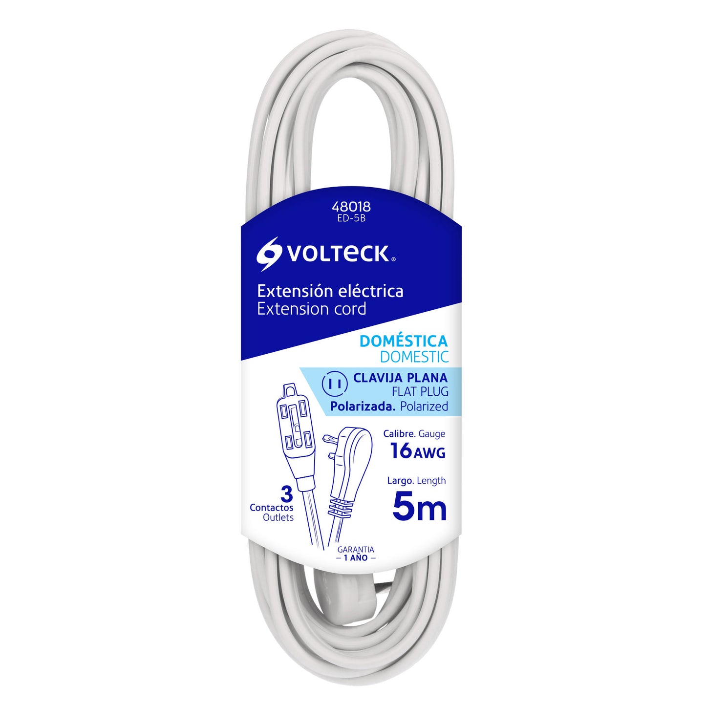 Extension electrica domestica 5 mts 48018 volteck Pieza