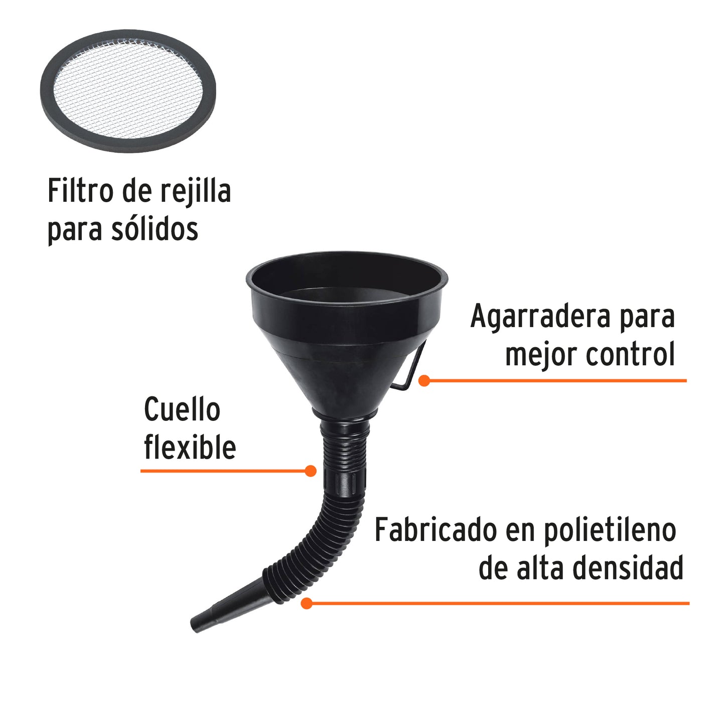 Embudo plastico flexible con filtro 5p 11207 truper Pieza