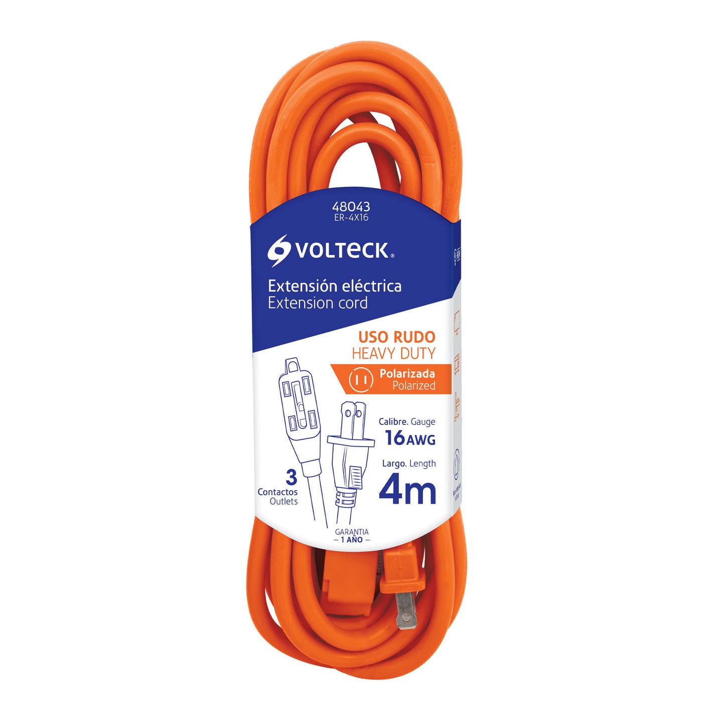 Extension electrica uso rudo 4 mt cal 16 48043 volteck Pieza