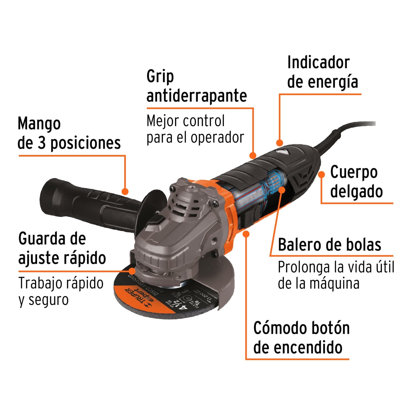 Esmeriladora angular 4-1/2p 850 W ERGO-PRO 18156 Truper Pieza