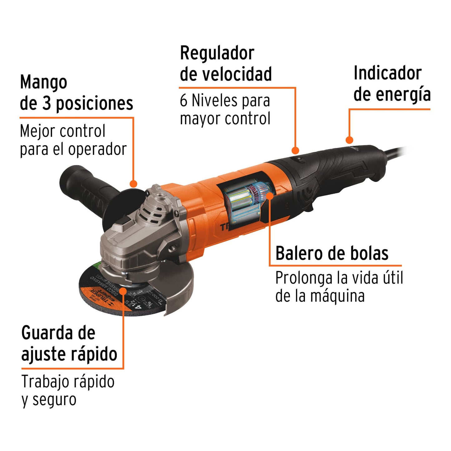 Esmeriladora angular 4-1/2p 1100 W 100902 Truper Pieza