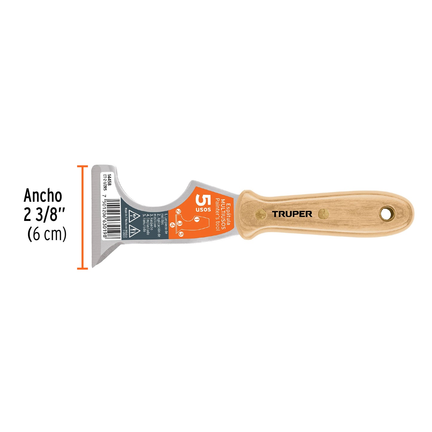 Espatula 2 1/2 mango de madera 5 usos 14458 truper Pieza