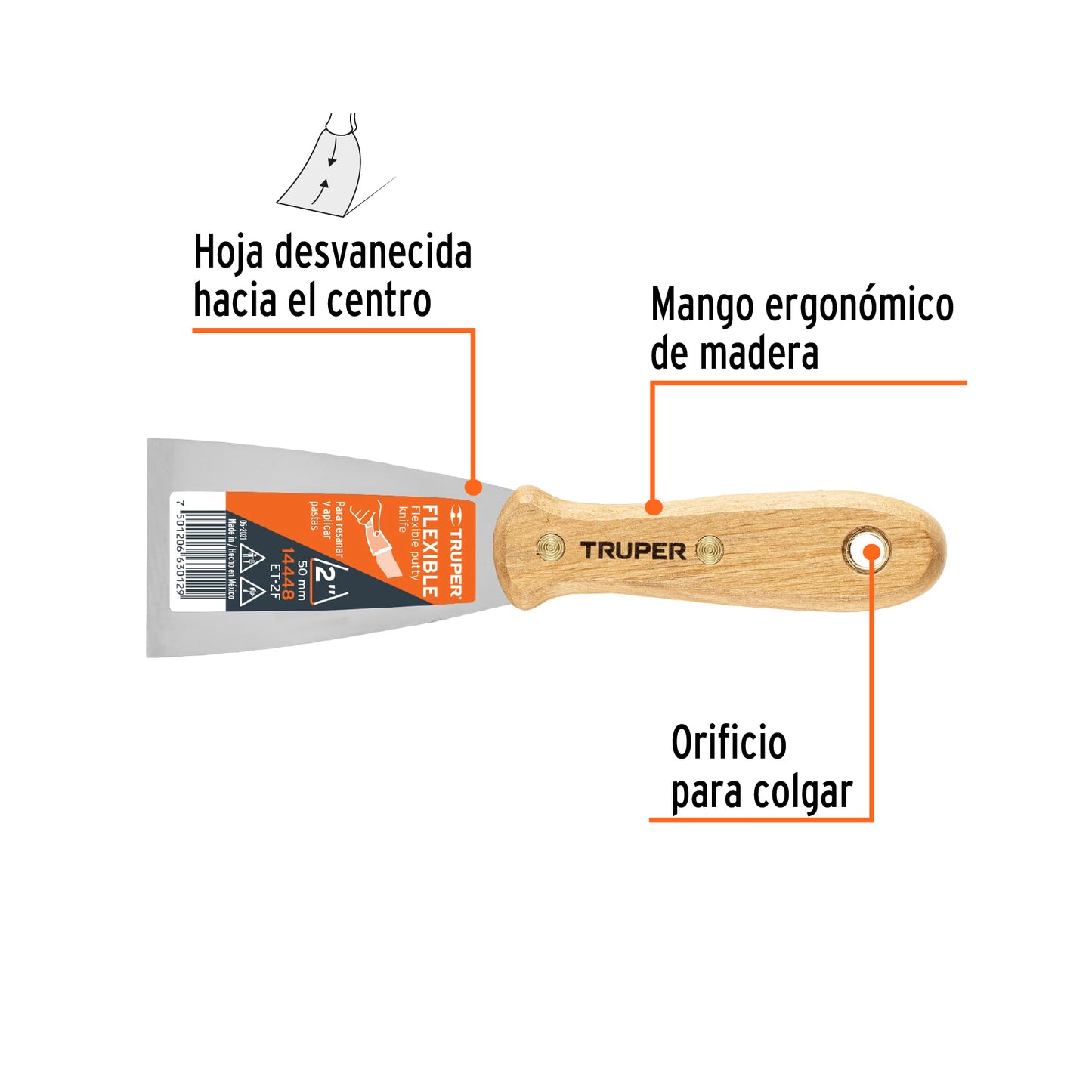 Espatula flexible mango de madera 2p 14448 truper Pieza