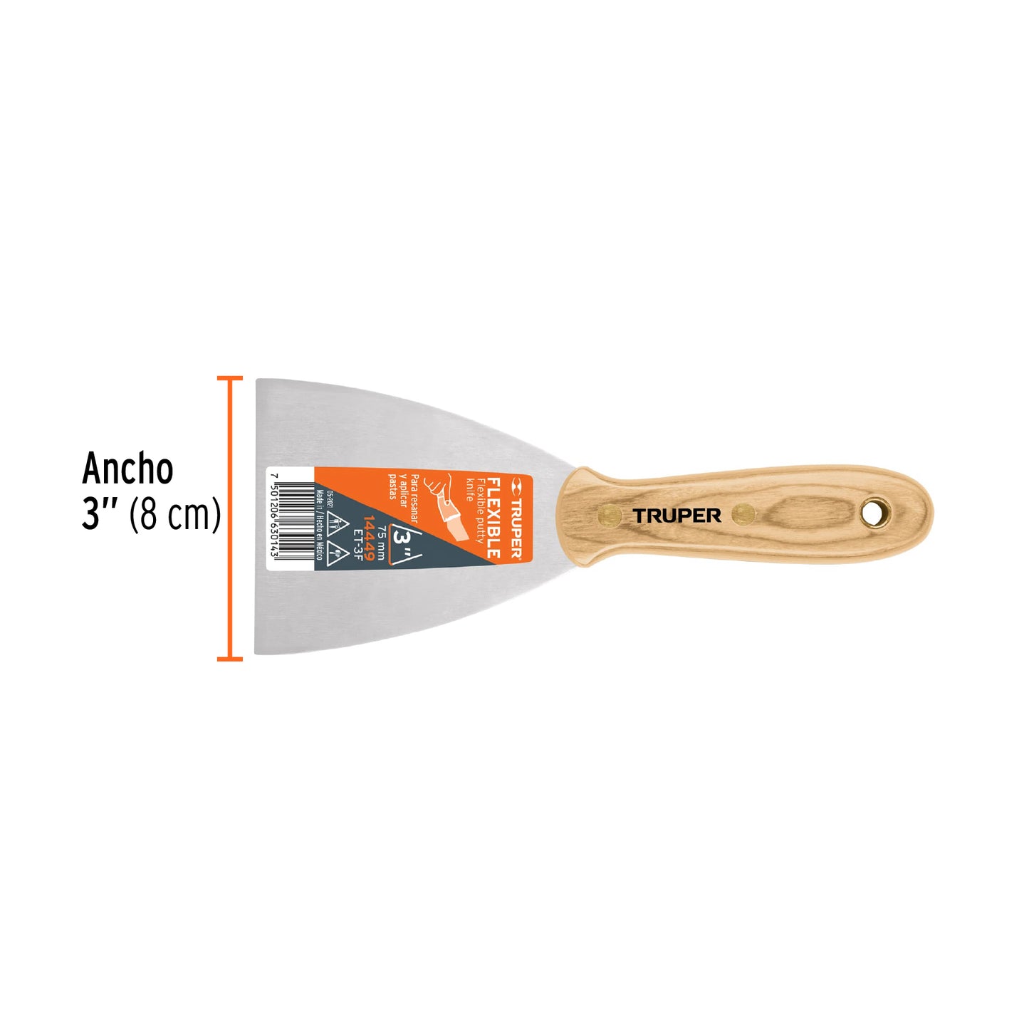 Espatula flexible mango de madera 3p 14449 truper Pieza