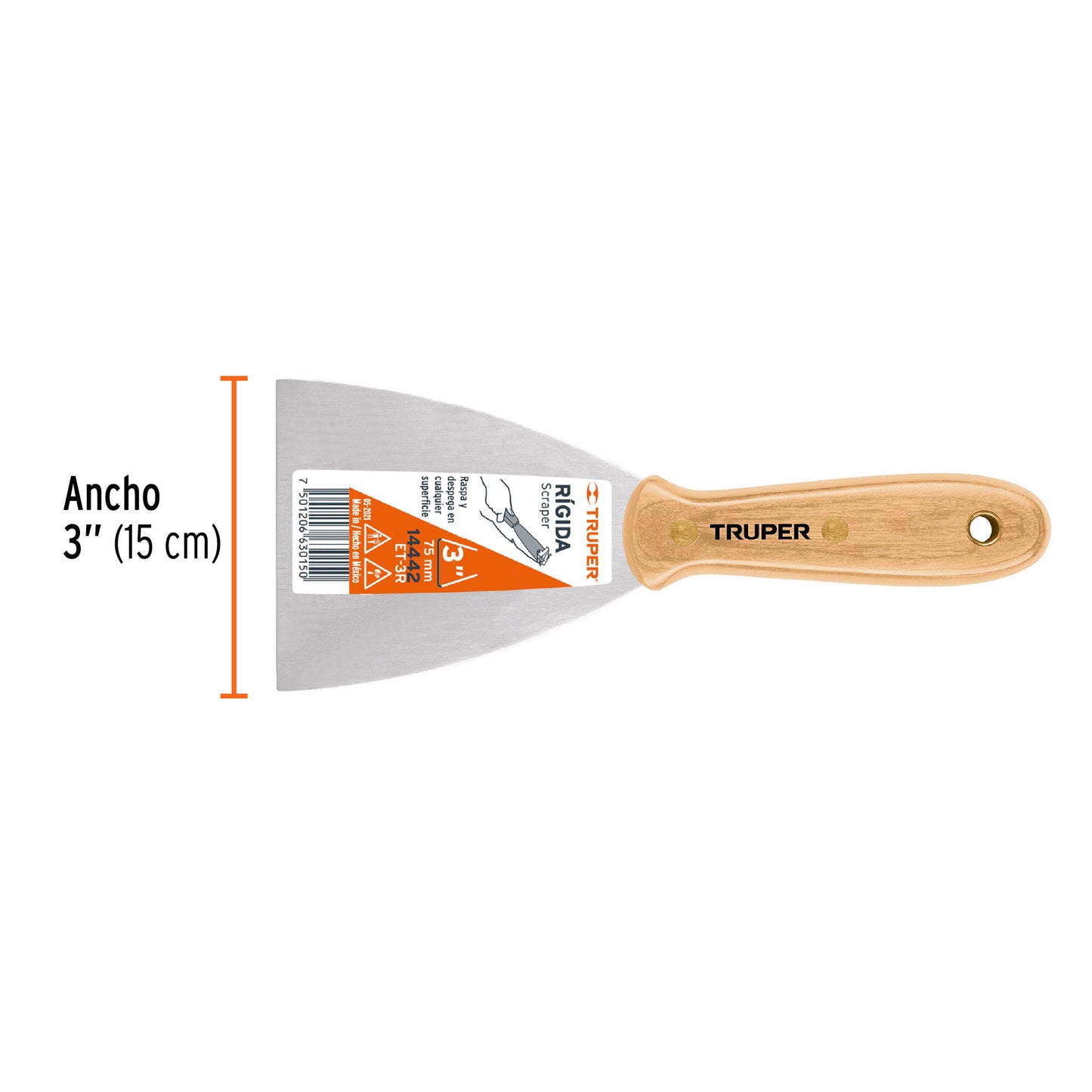 Espatula rigida mango de madera 3p truper14442 Pieza