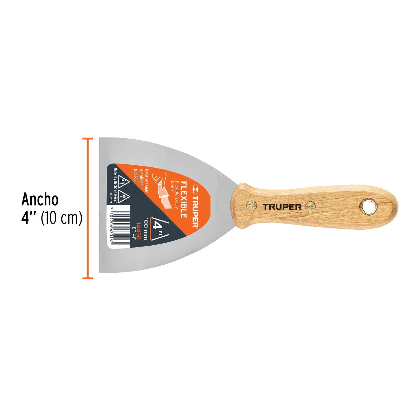 Espatula flexible mango de madera 4p 14450 truper Pieza