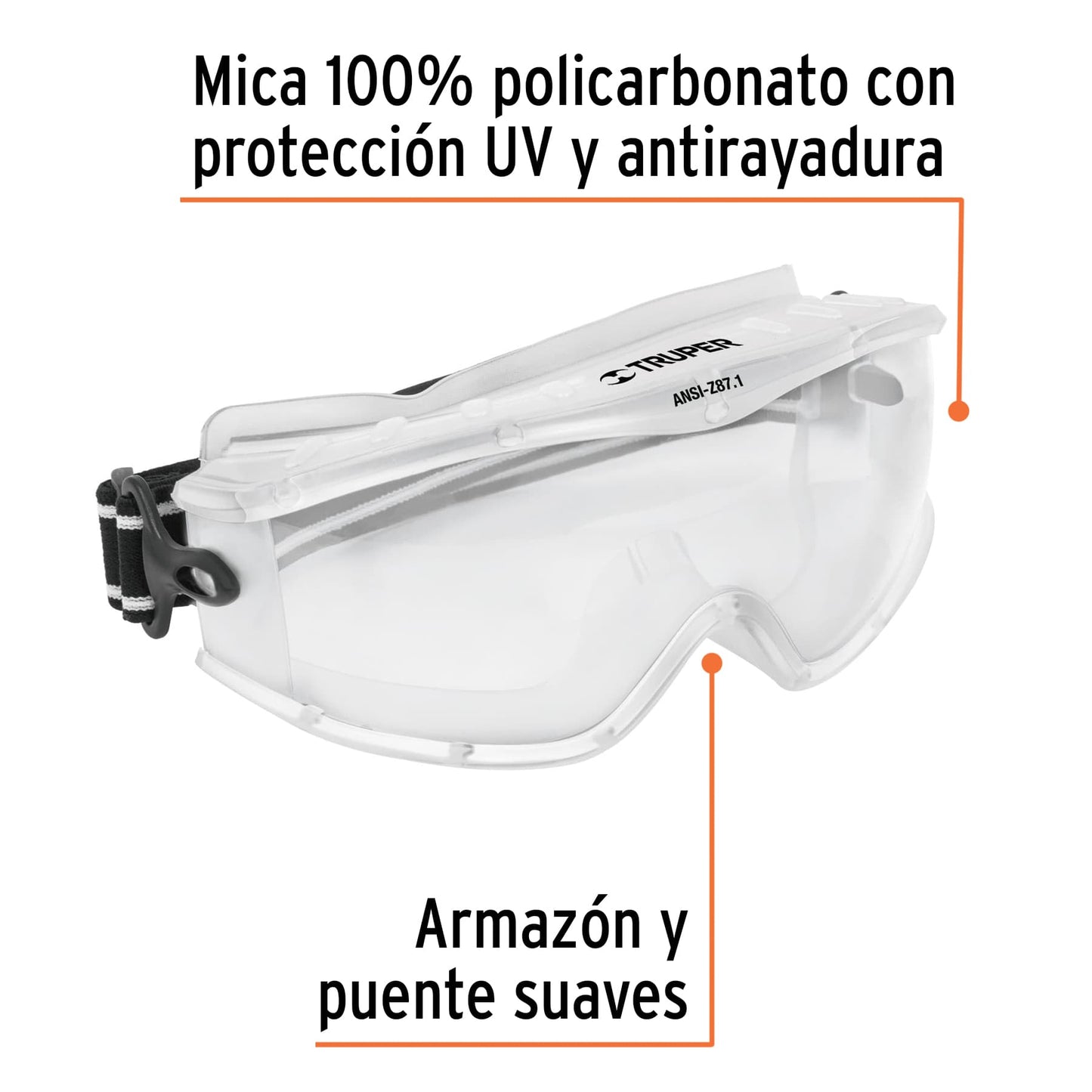 Goggles de seguridad profesionales mica transparente Pieza