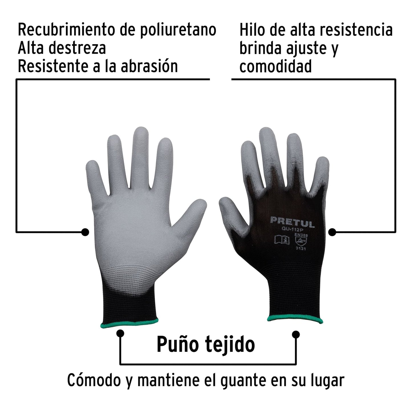Guante nylon recubiertos de poliuretano mediano 20030 pretul Par
