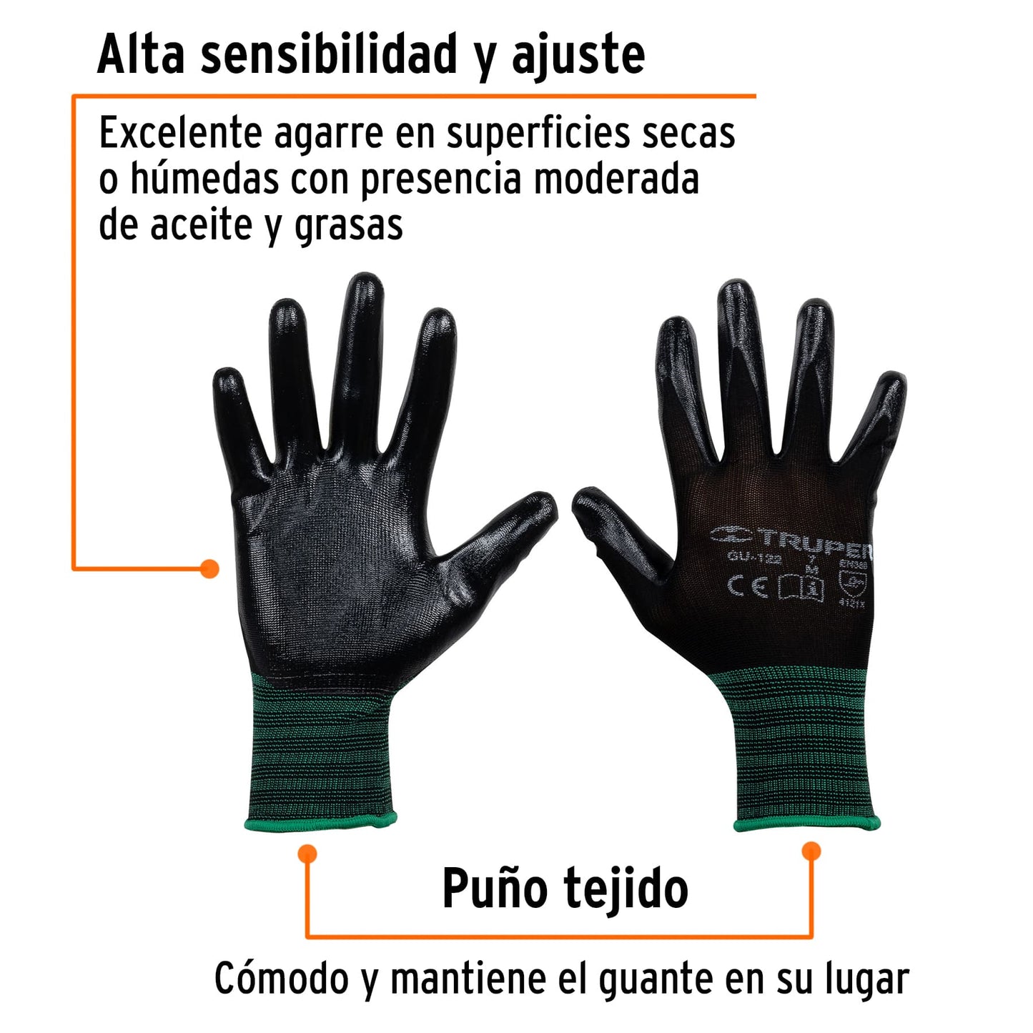 Guante nylon nitrilo liso en palma mediano 13294 truper Pieza