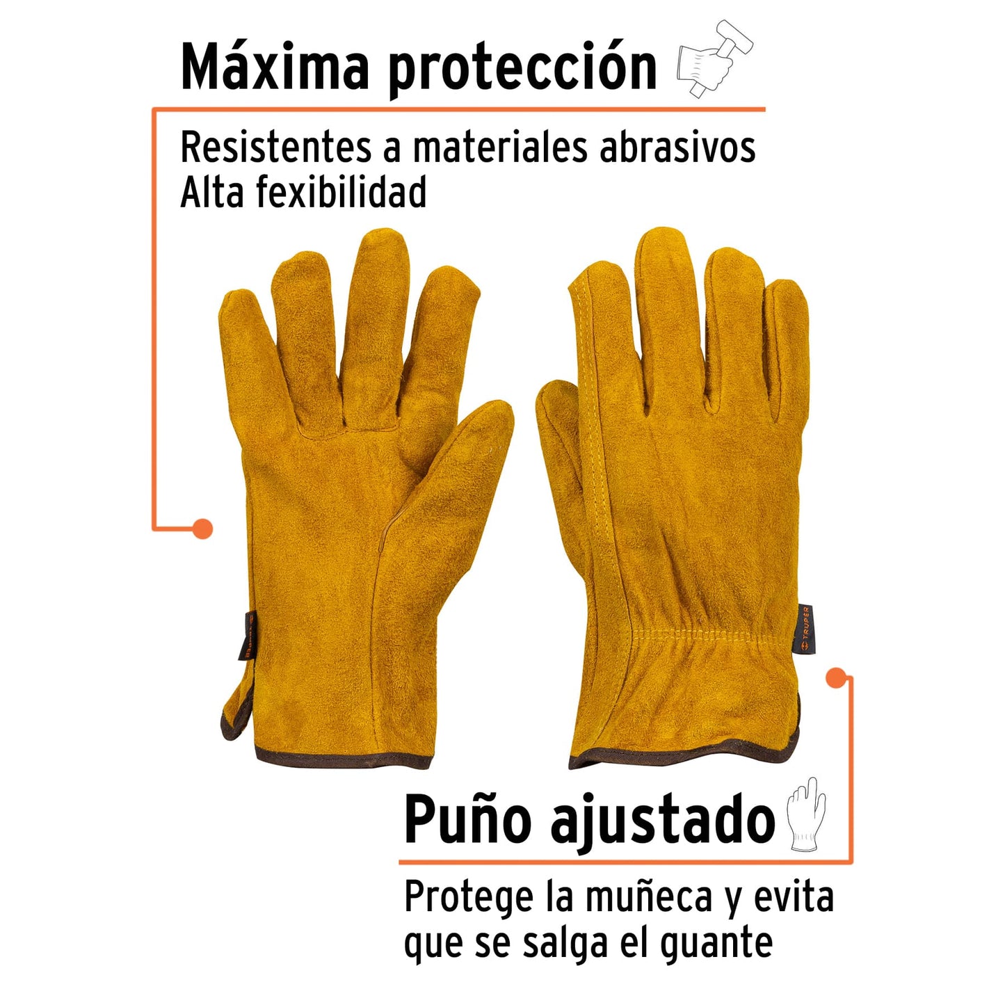 Guantes de carnaza usos generales grandes 14240 Truper Par