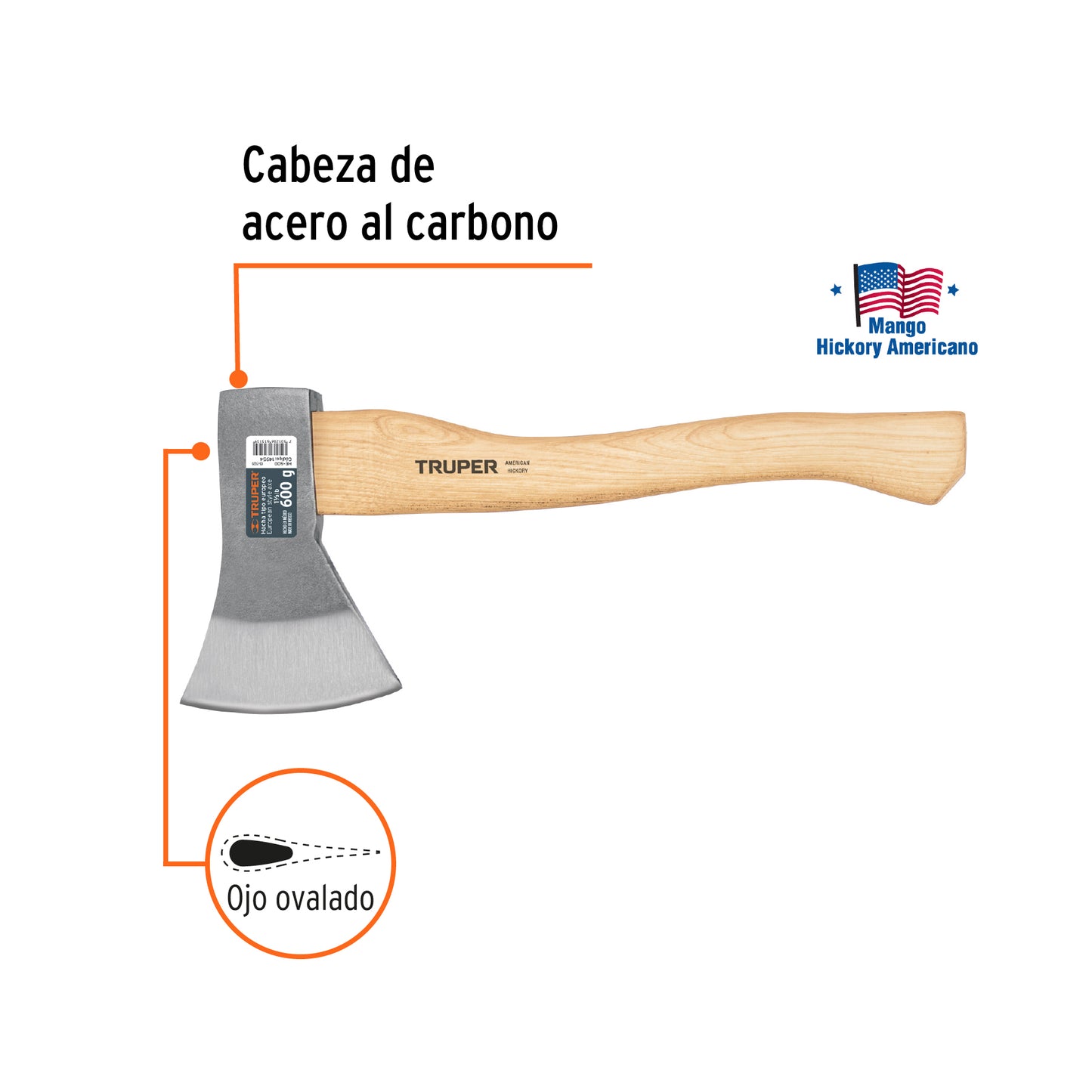 Hacha europea 1 1/4 mango hickory 14954 truper Pieza