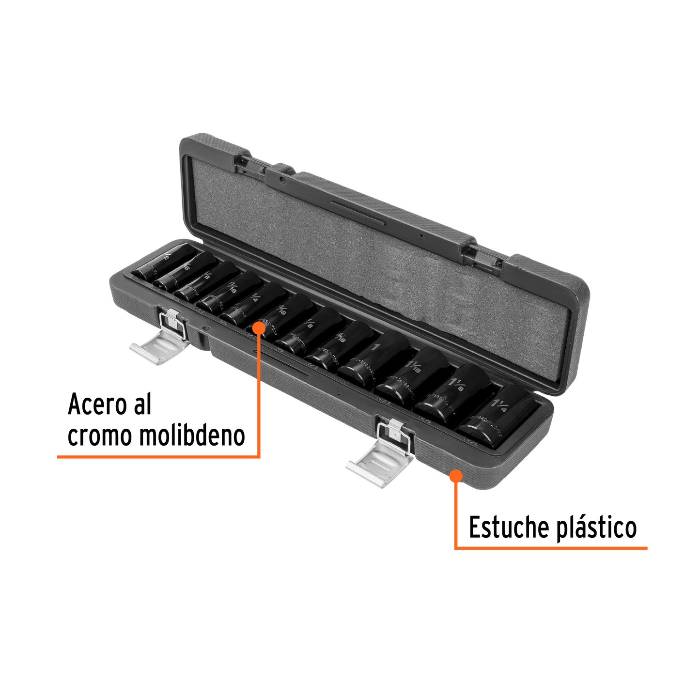 Juego de 12 dados largos cuadro 1/2P de impacto 6 puntas std 100945 Pieza