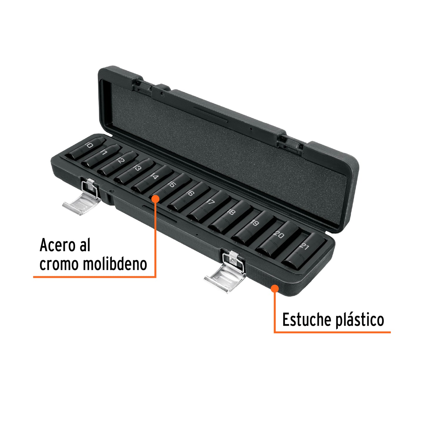 Juego de 12 dados largos de impacto cuadro 1/2P 6 puntas mm 100946 Pieza