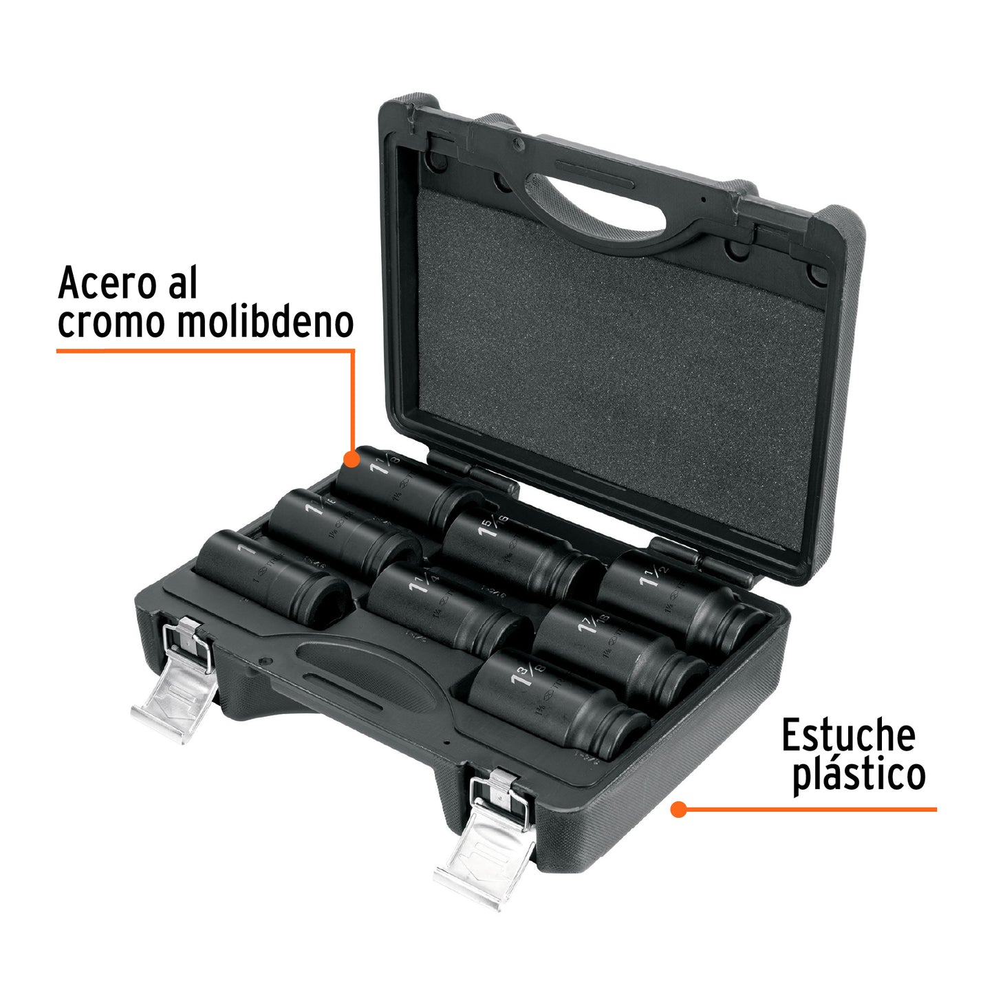 Juego de 8 dados largos cuadro 3/4P de impacto 6 puntas std 100948 truper Pieza