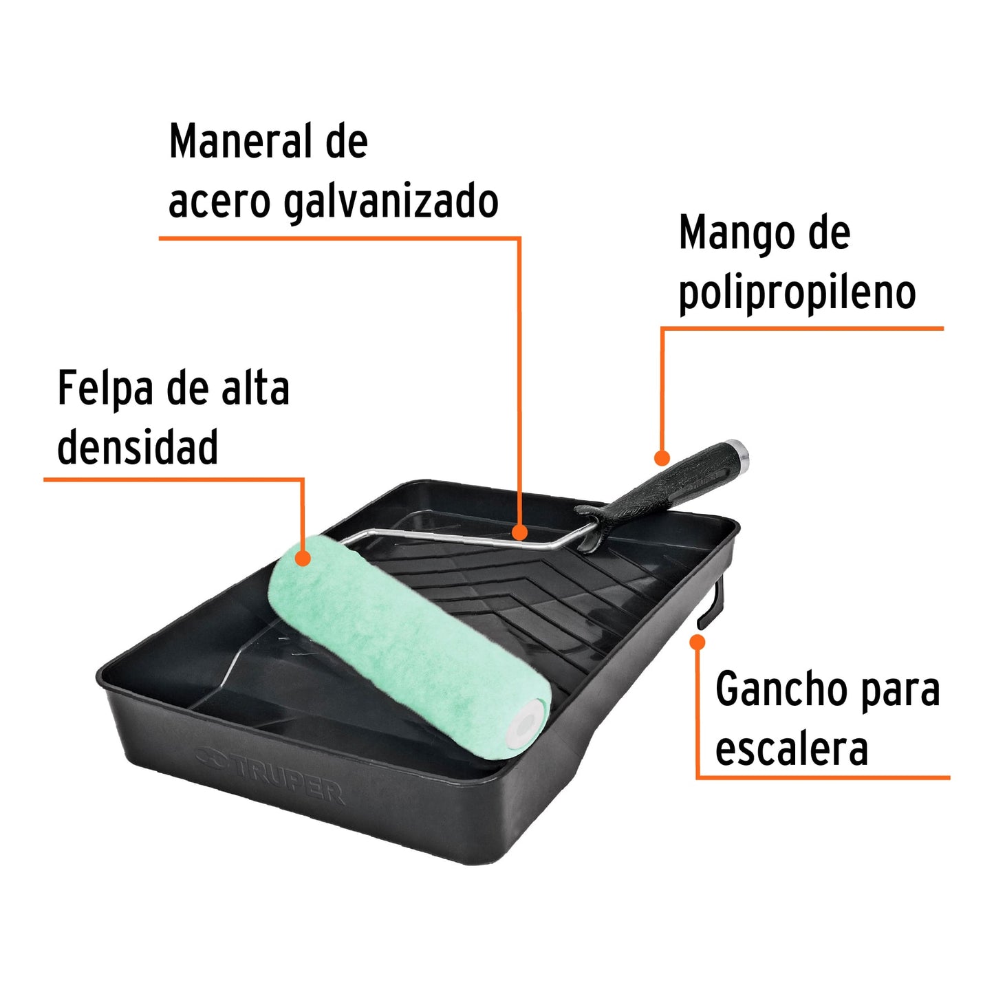 Kit charola y rodillo con maneral 13843/10739 truper Pieza